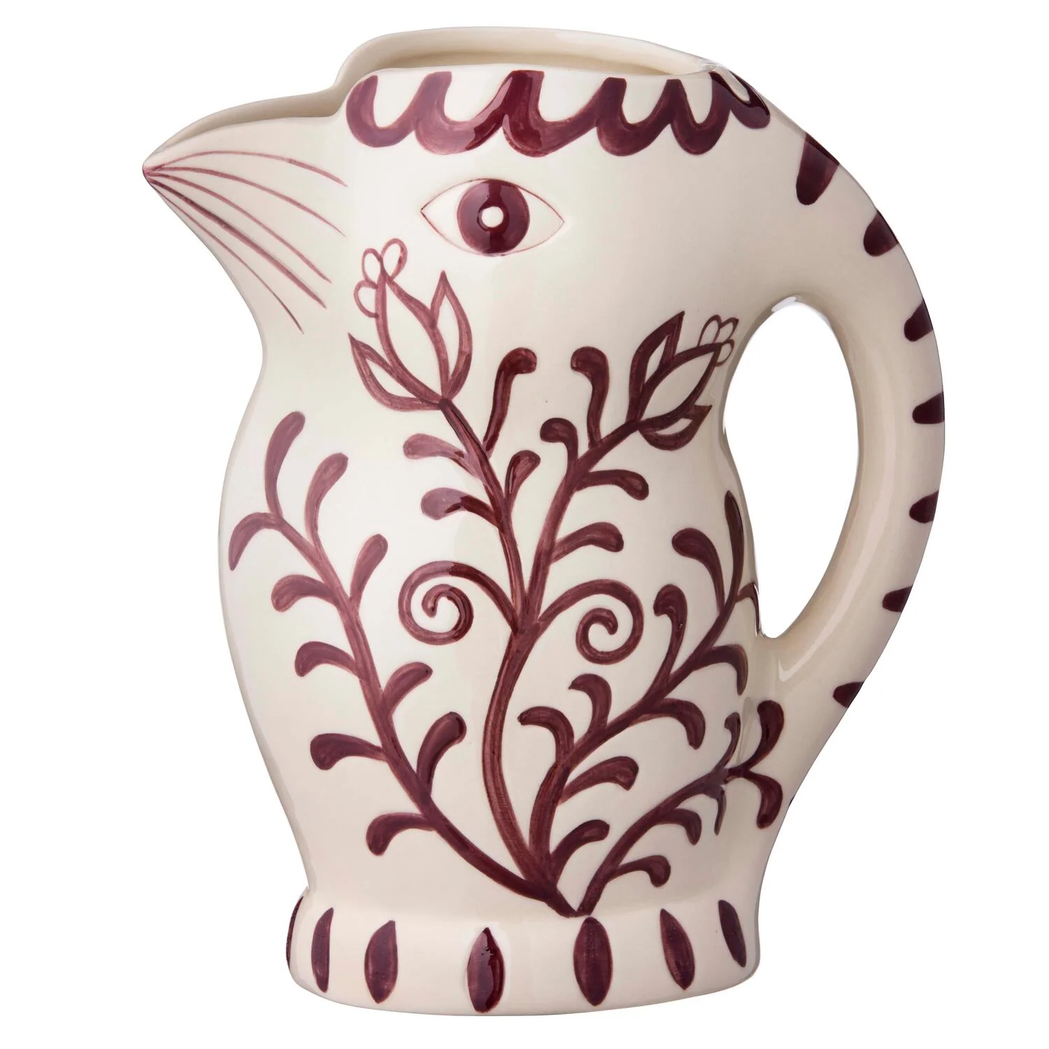 Fugle vase, hvid/bordeaux - H22 cm