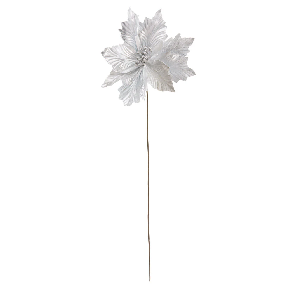 Gren med flosset blade, sølvfarvet - H50 cm