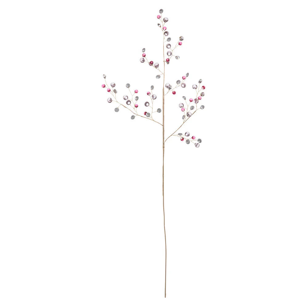 Gren med perler, pink/lilla/klar - H76 cm