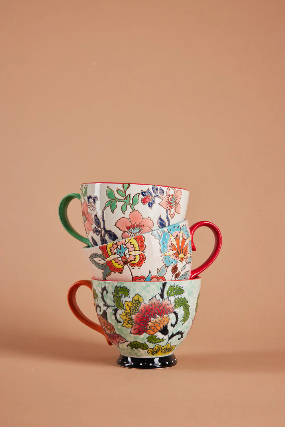 Håndmalet krus med blomster, orange - H9 cm. - Image 5