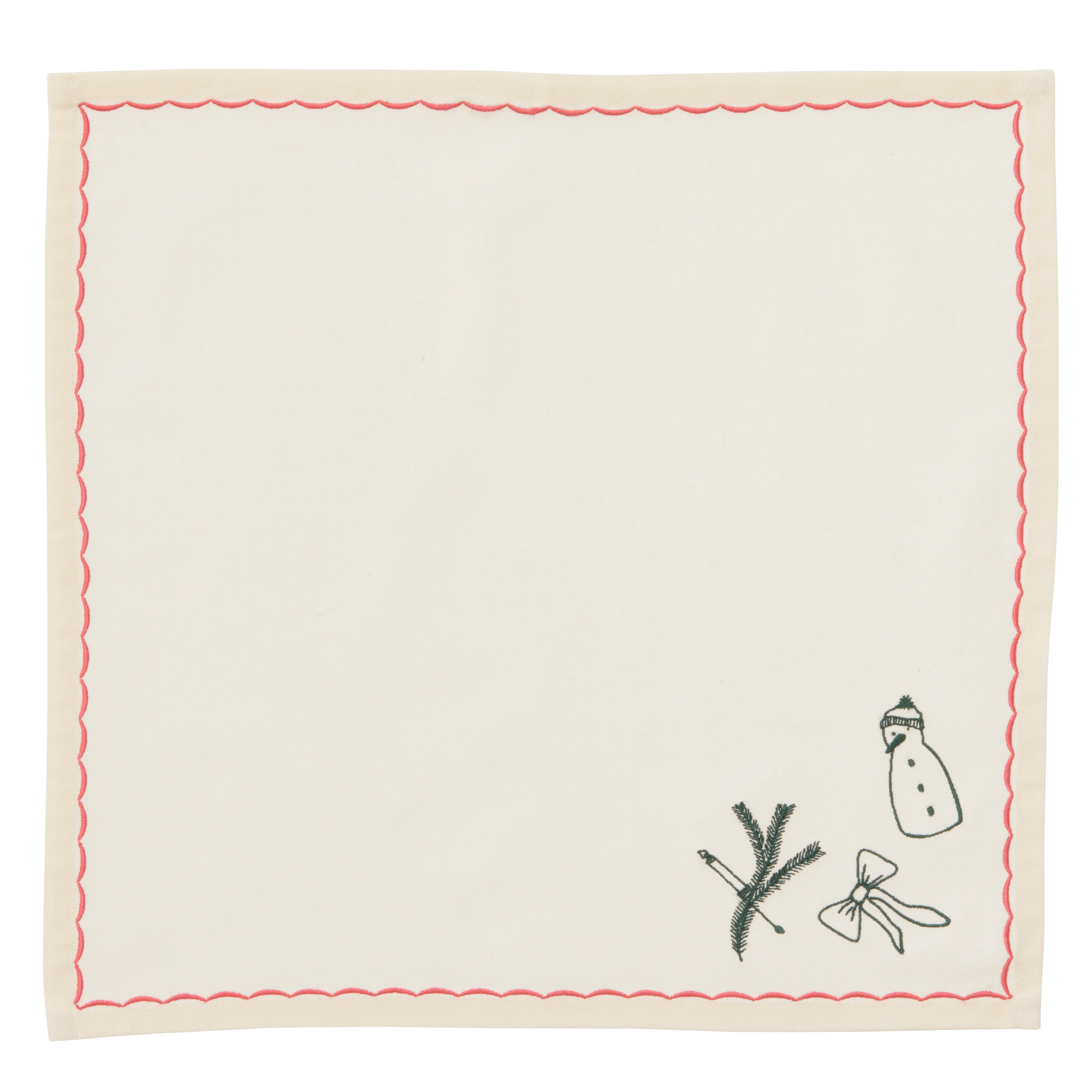Julebroderet mundserviet, pink/grøn - 40x40 cm. - Image 3