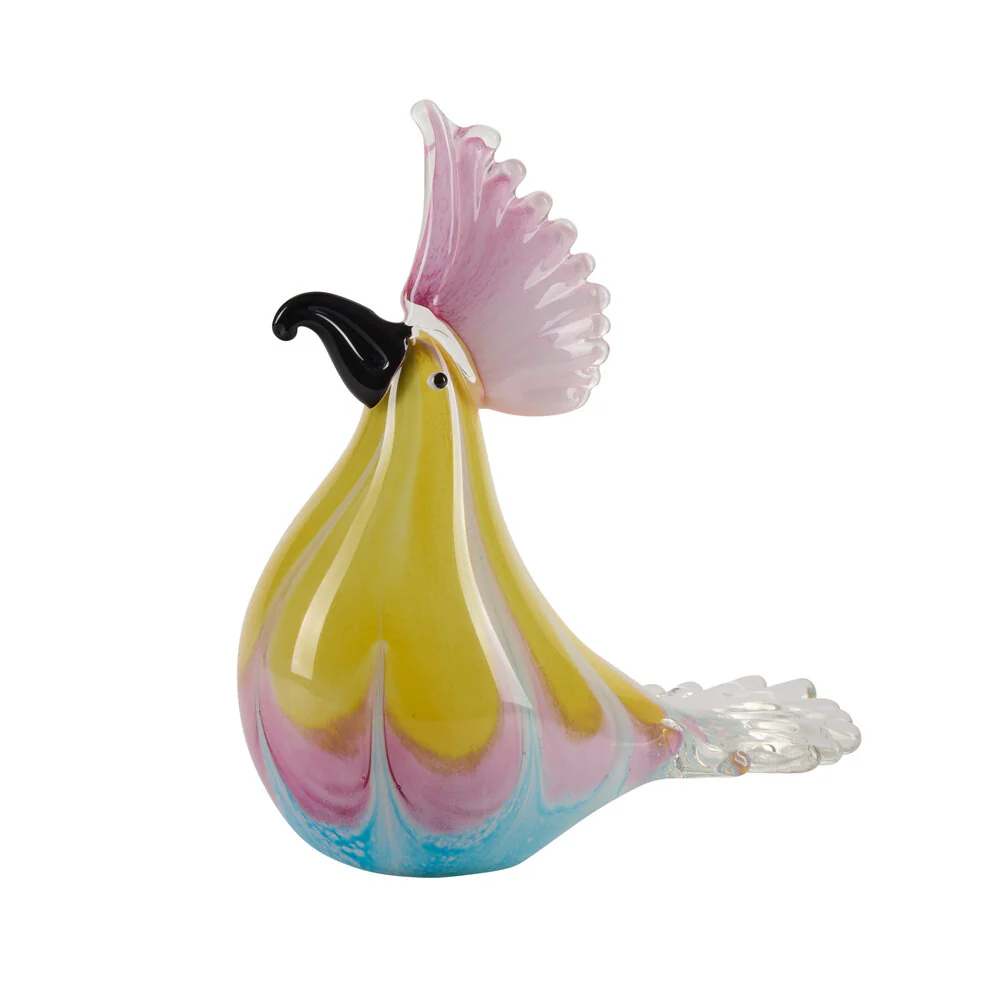 Papegøje, blå/rosa/gul - H14 cm