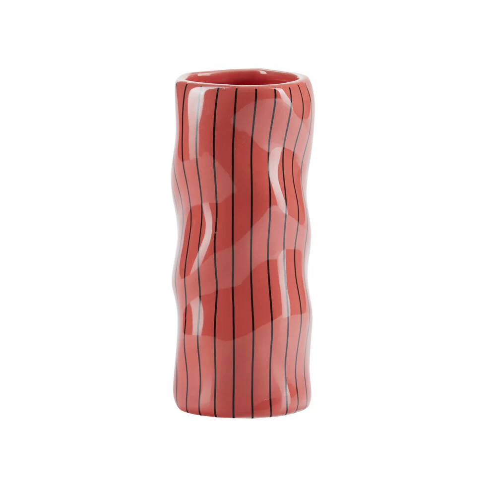 Slank vase med striber, koral - H20,5 cm.