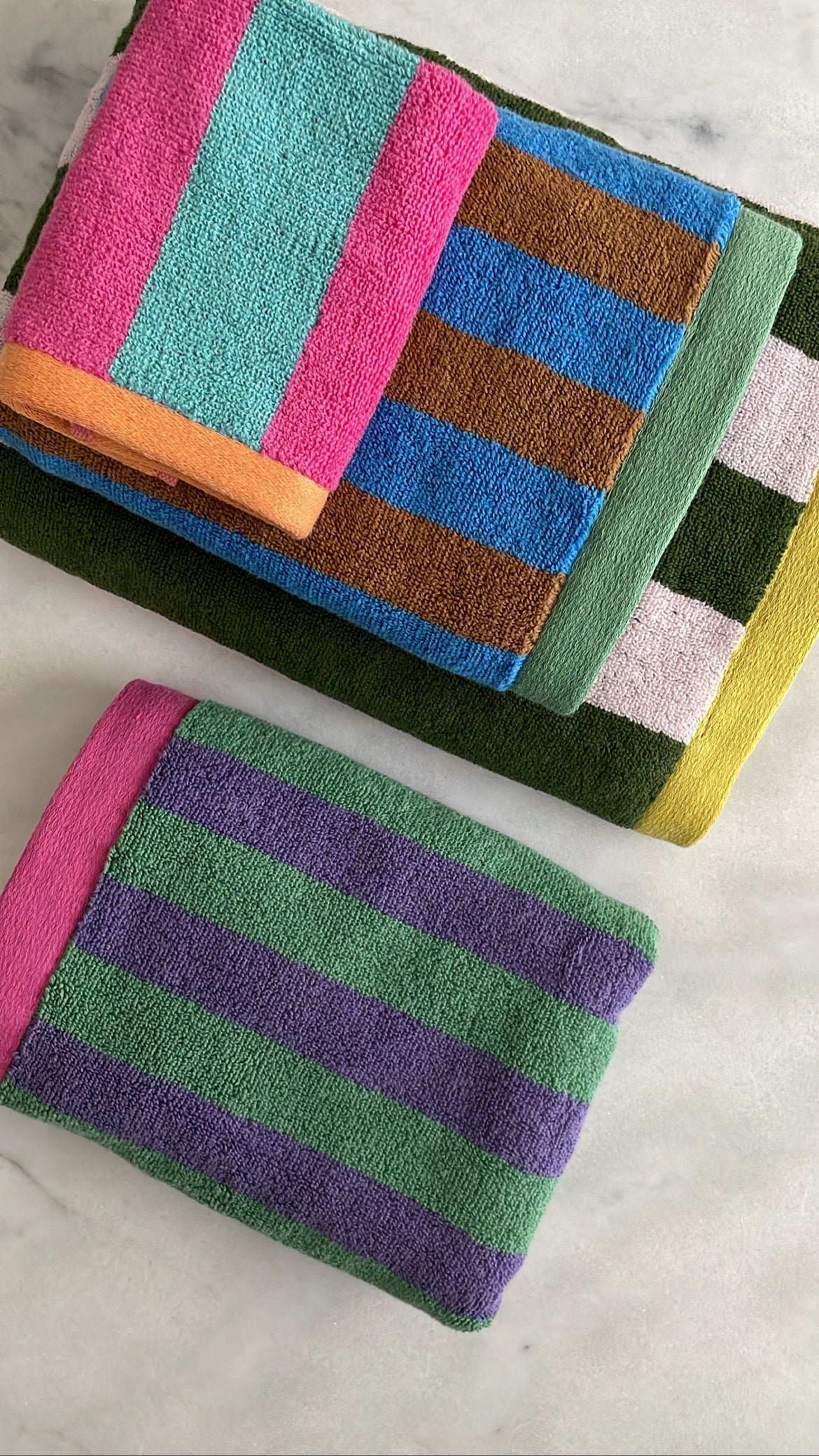 Stripe håndklæde, grøn/lilla/pink - 50x100 cm. - Image 2