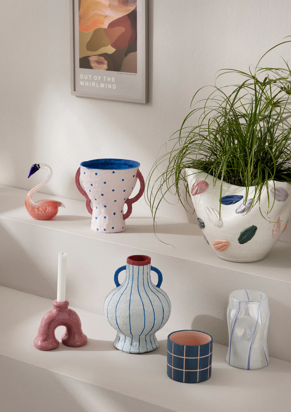 Urtepotteskjuler med store tern, blå/rosa - H10 cm. - Image 3