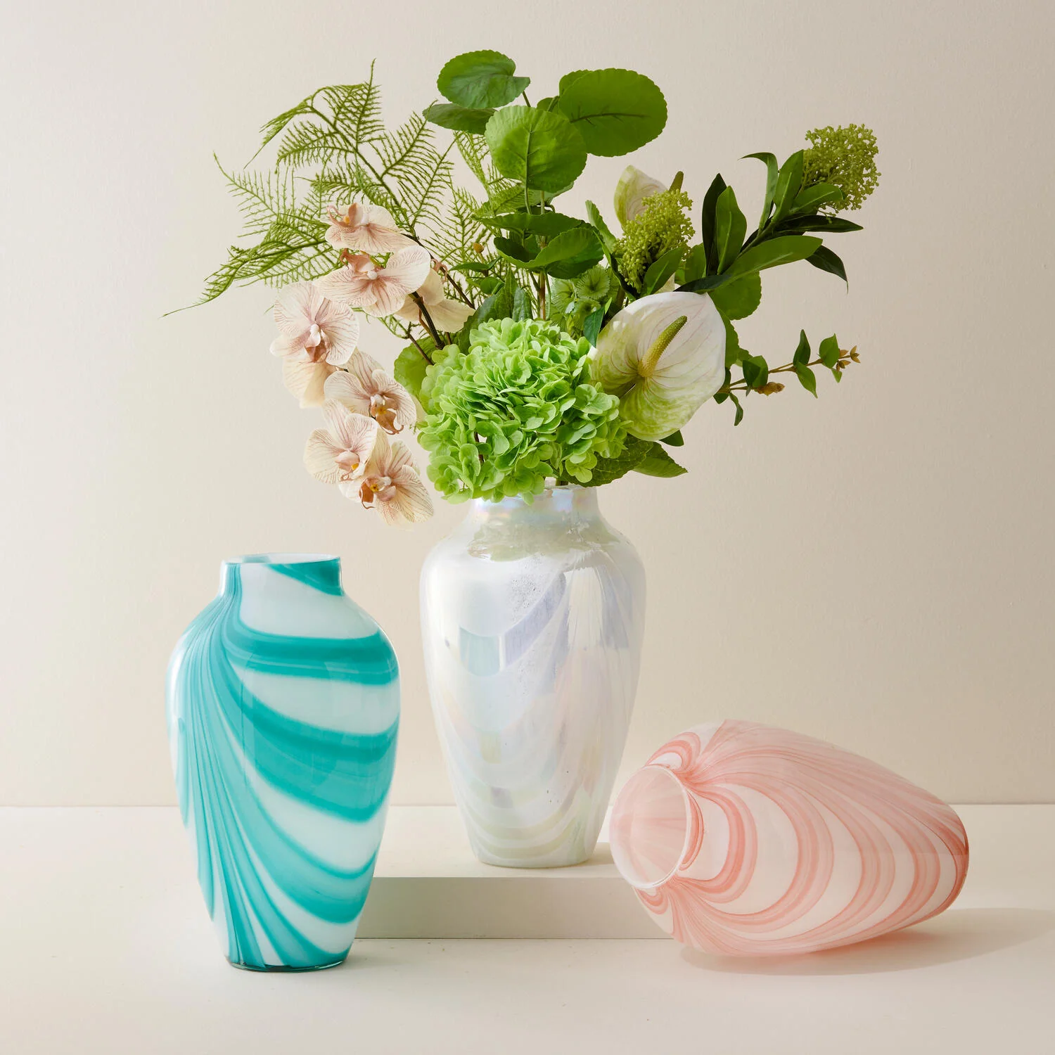 Vase med brede swirl striber, turkis - H35 cm. - Image 2