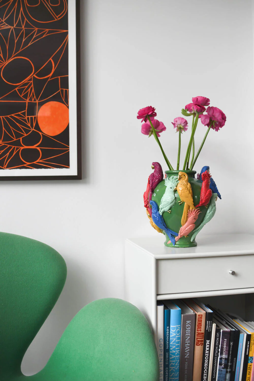 Vase med papegøjer, grøn - H26 cm - Image 2