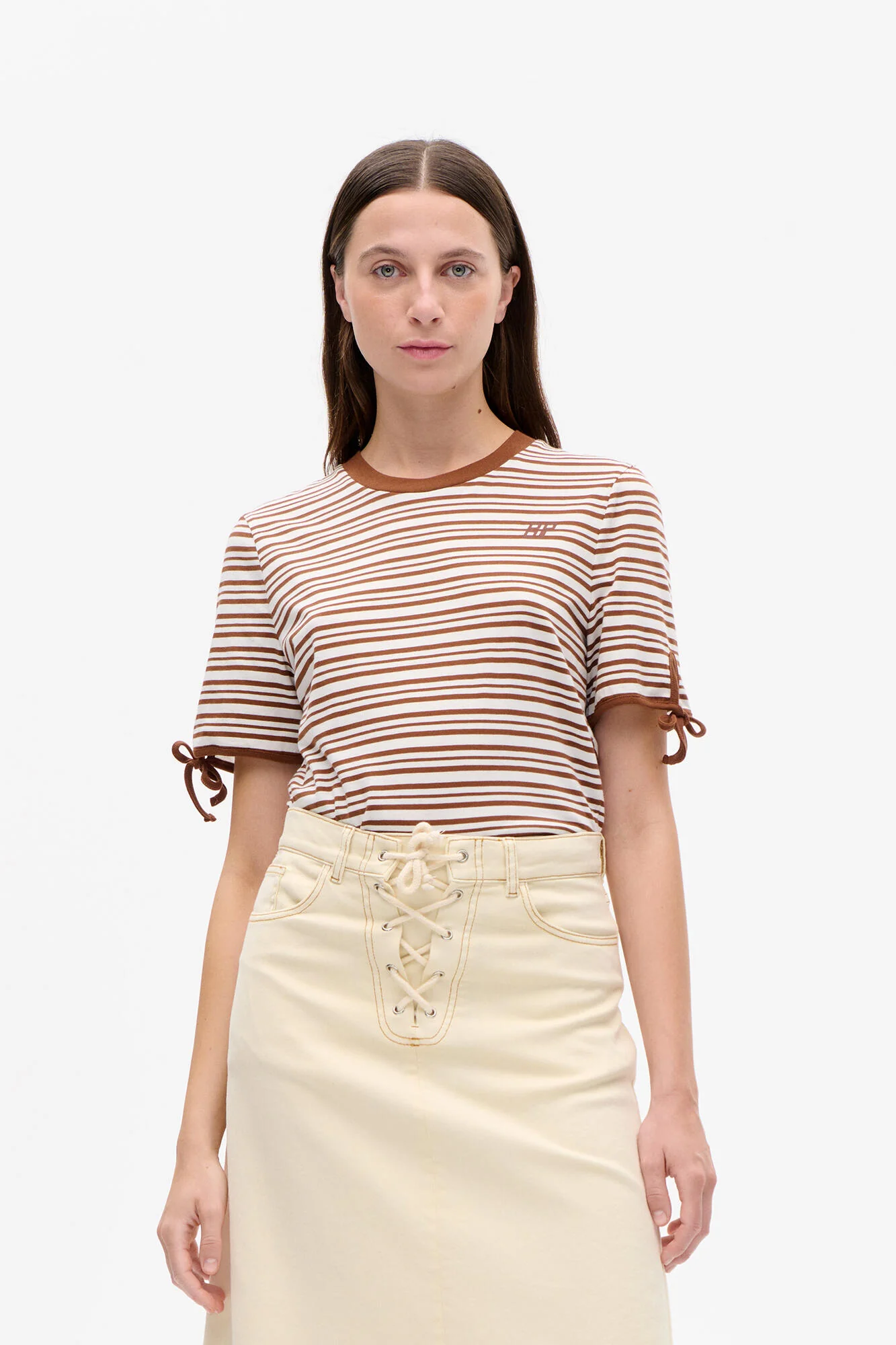 Janet t-shirt - Caramel Brown Stripe