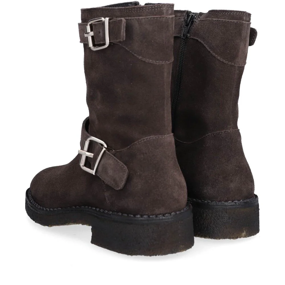 T6954 Ruskindsbikerstøvle med spænder - Dark grey suede - Image 4