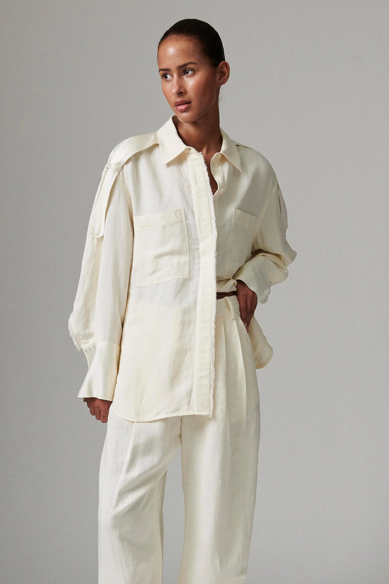 Norma Contrast Linen skjorte - Jet Stream