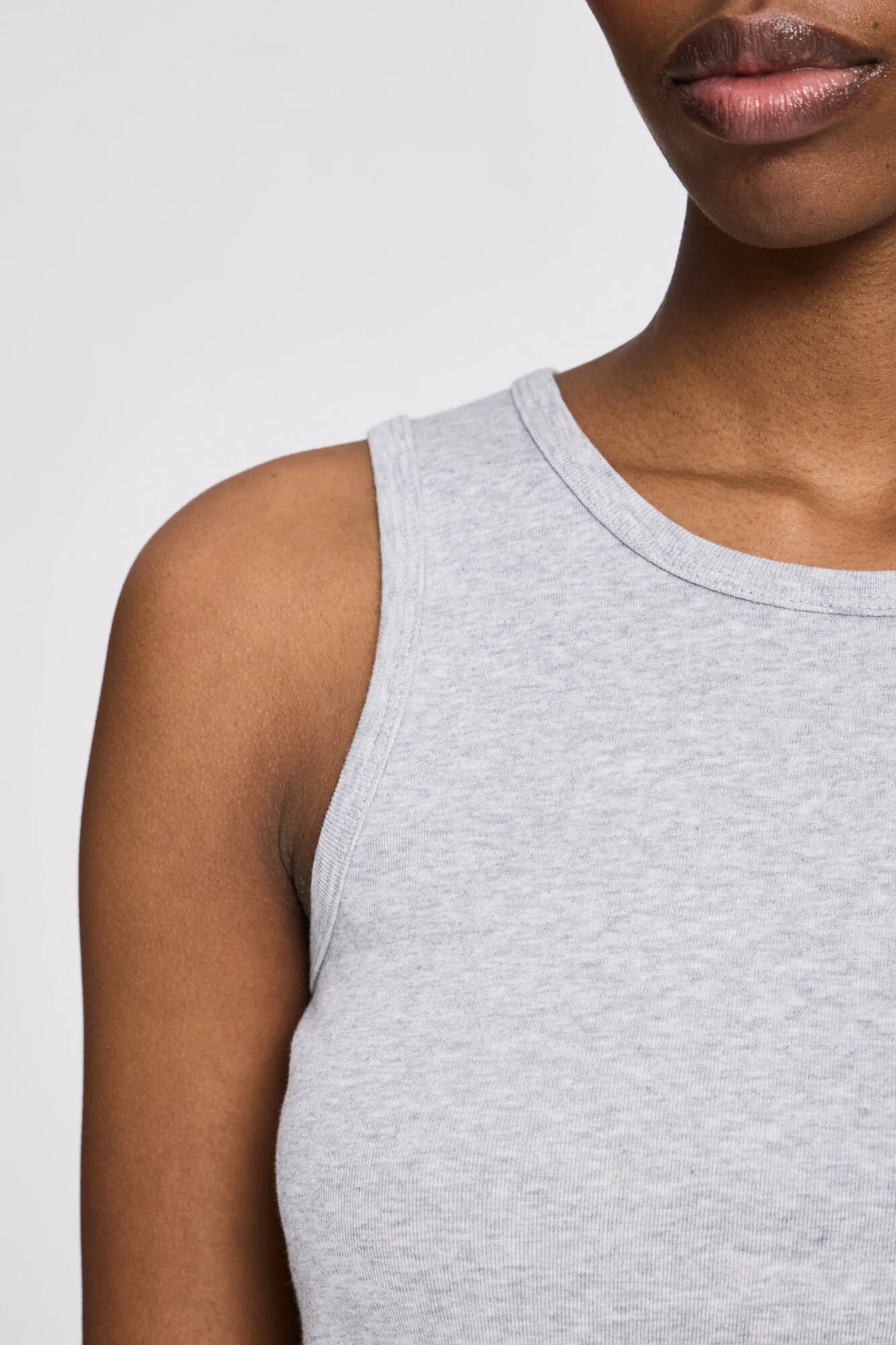 Alberte ribbet tanktop - Light Grey Melange - Image 5