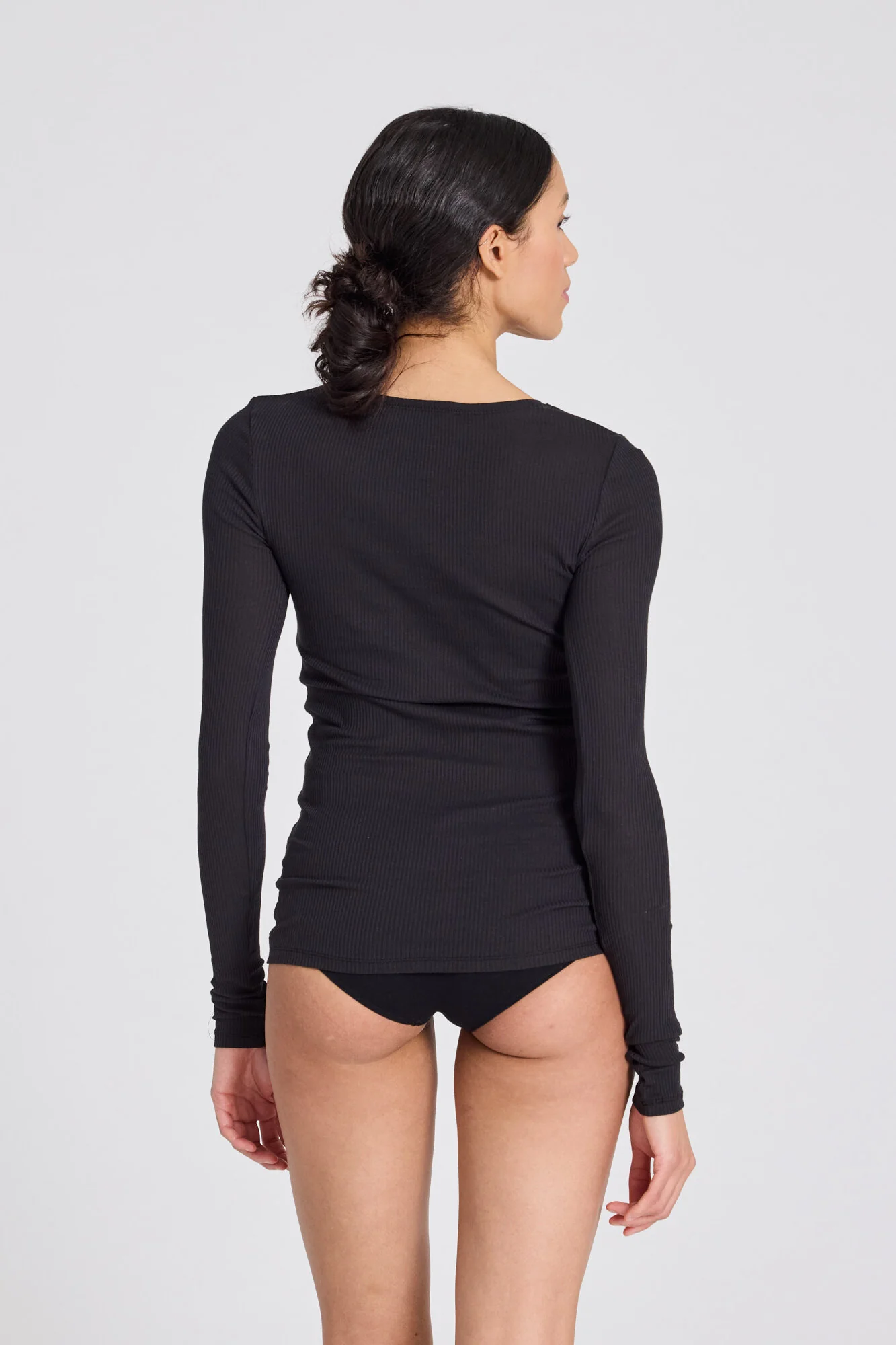 Lise rib langærmet t-shirt - Sort - Image 3