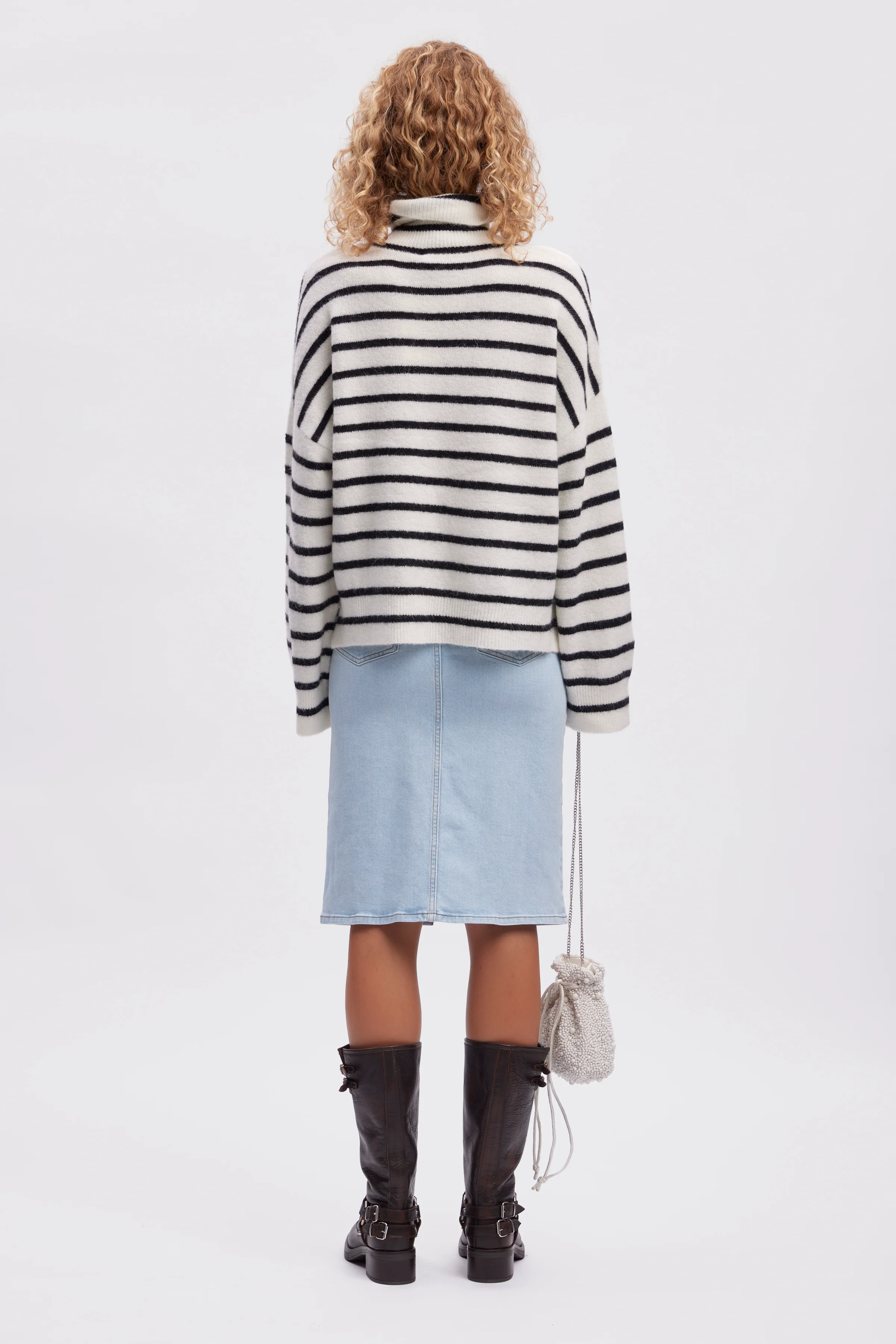 AlphaGZ striped rullekrave uldstriktrøje - Ivory Black Striped - Image 3