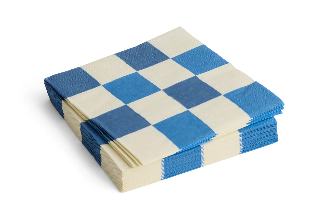 Pattern servietter, råhvid/blå - 40x40 cm.