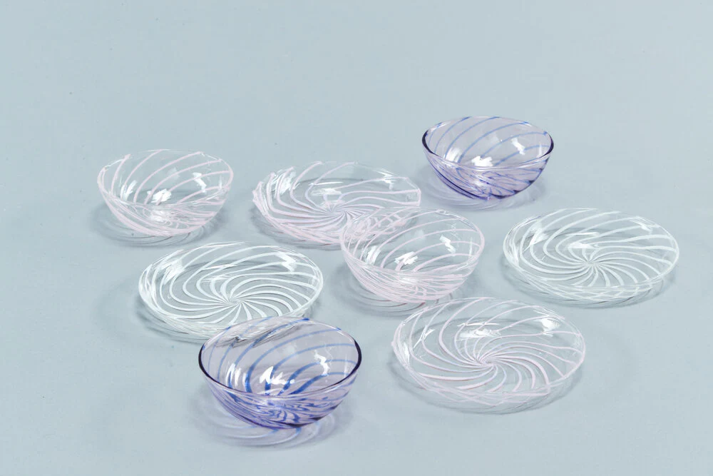 Spin Saucer, sæt af 2 - Clear with pink stripe - Image 3