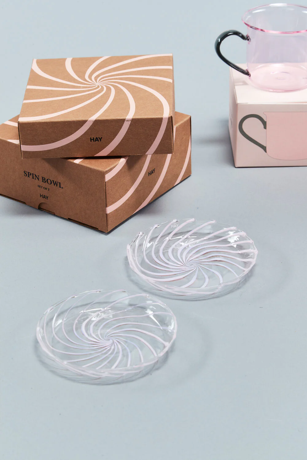 Spin Saucer, sæt af 2 - Clear with pink stripe - Image 4