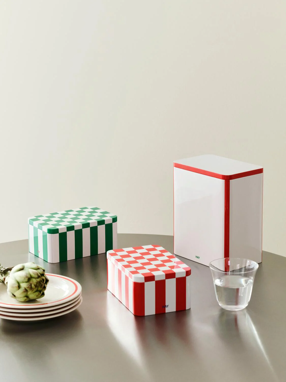 Tin beholder, H20 cm - Off-white and Red - Image 4