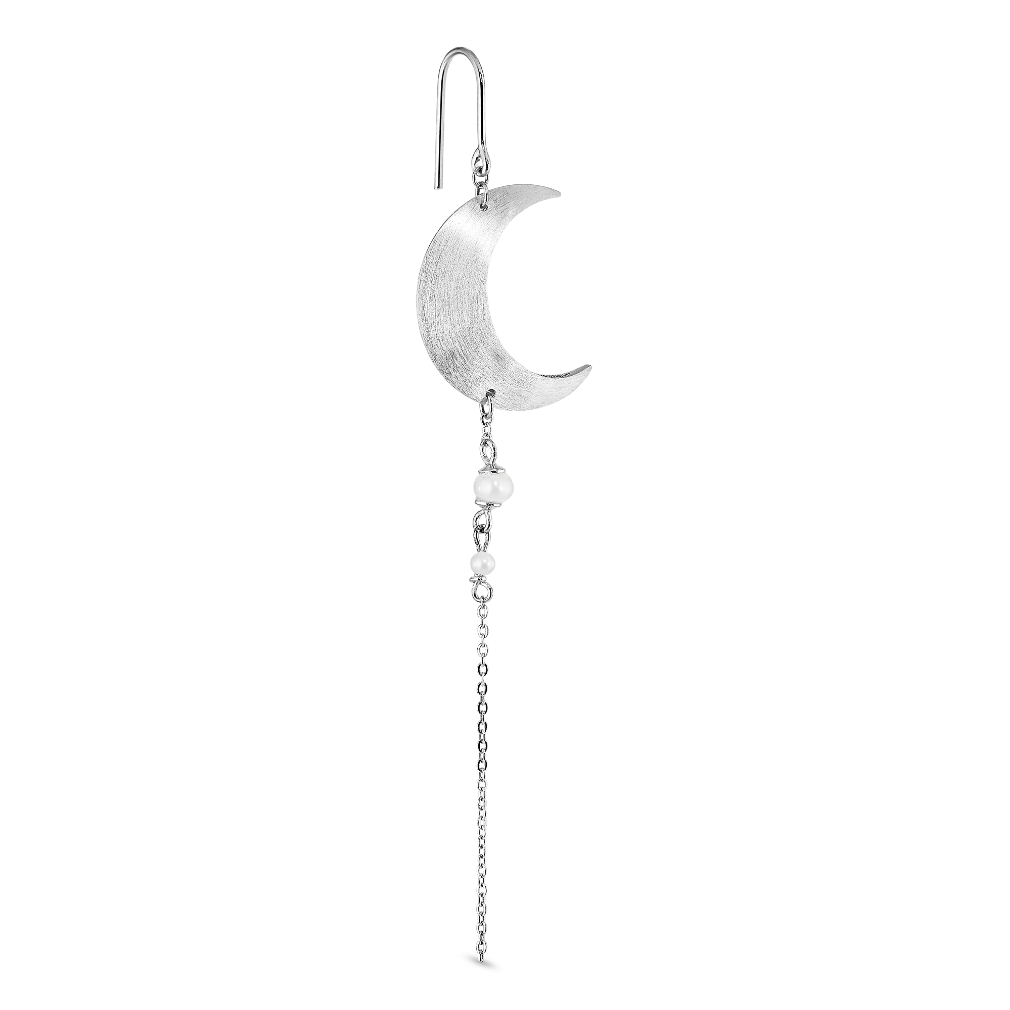 Half Moon with pearl chain ørering - sølv