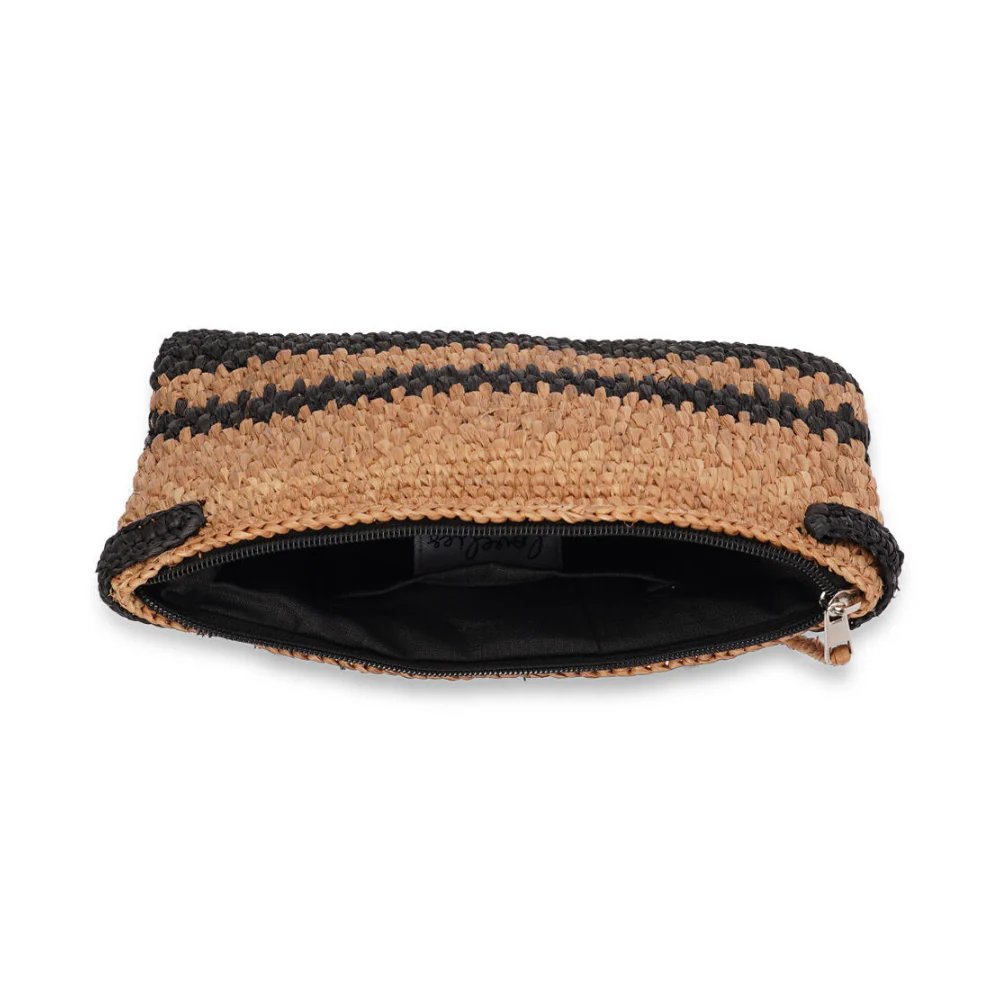 Meliso Stripe Raffia clutch - Black/Nut - Image 3