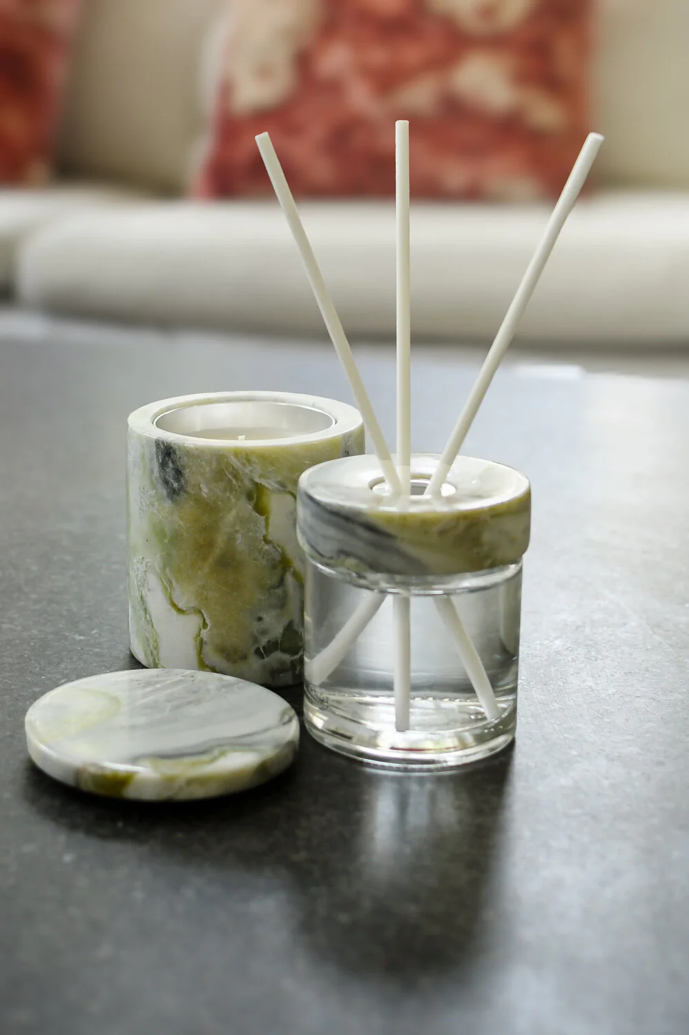 Marmor duftlys, sort/grøn - 270ml - Image 2