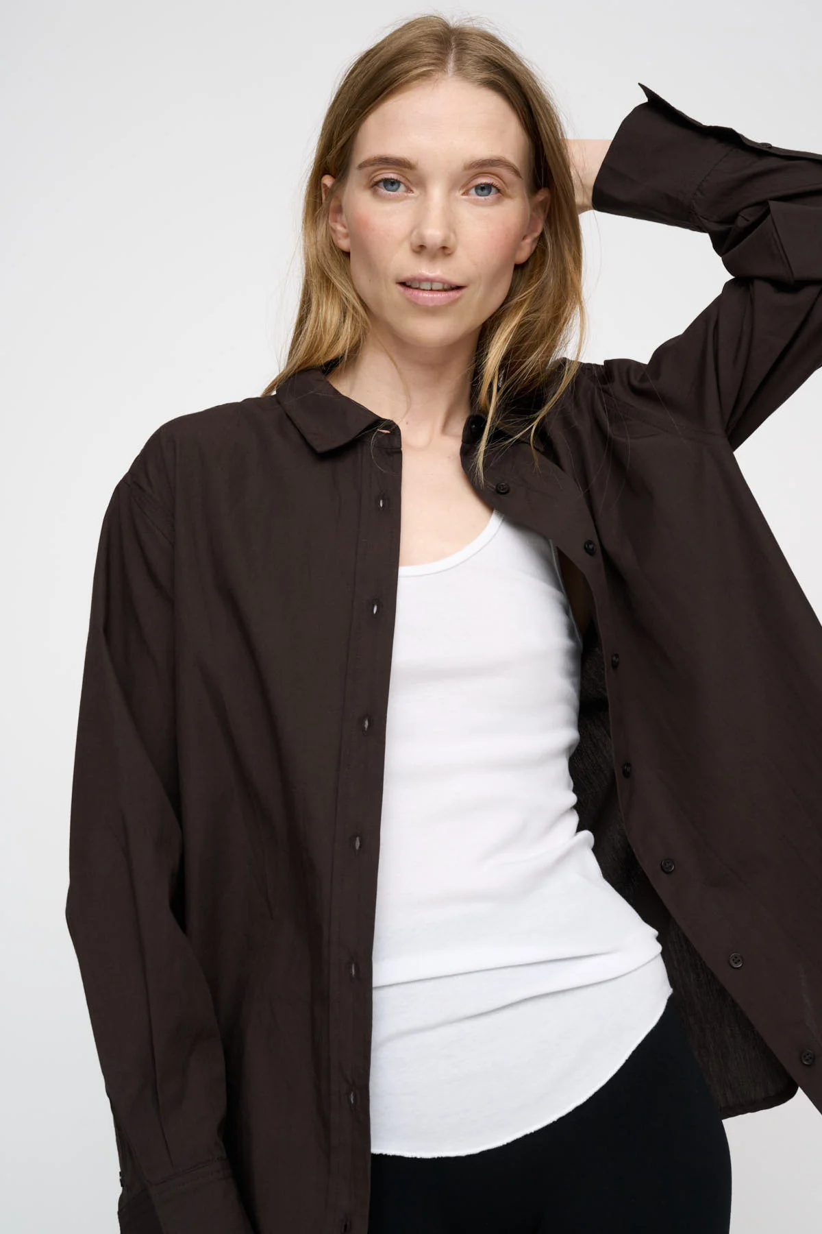 Clean Poplin skjorte - mørkebrun - Image 3