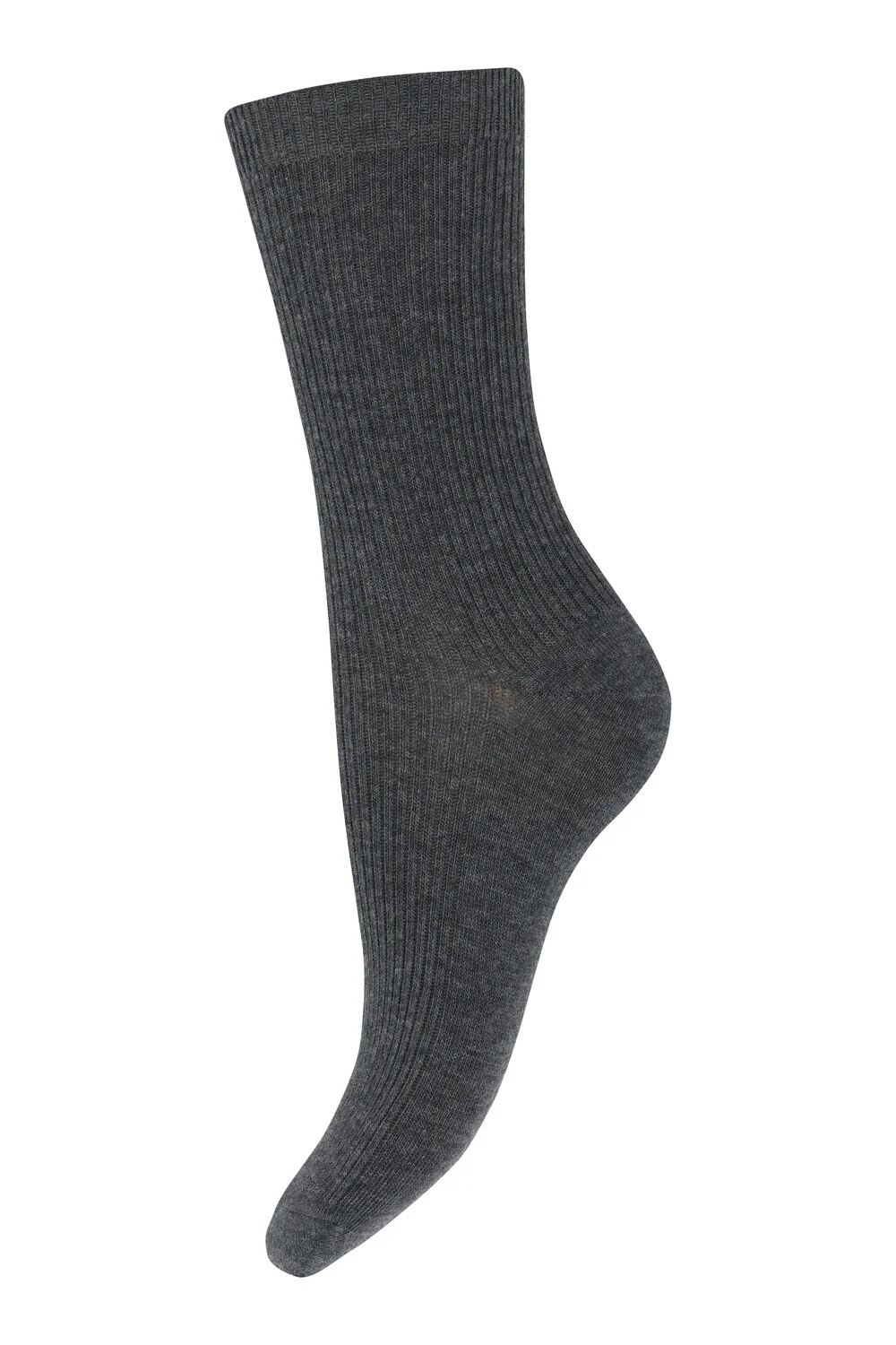 Fine Wool Rib strømper - Dark Grey Melange - Image 2