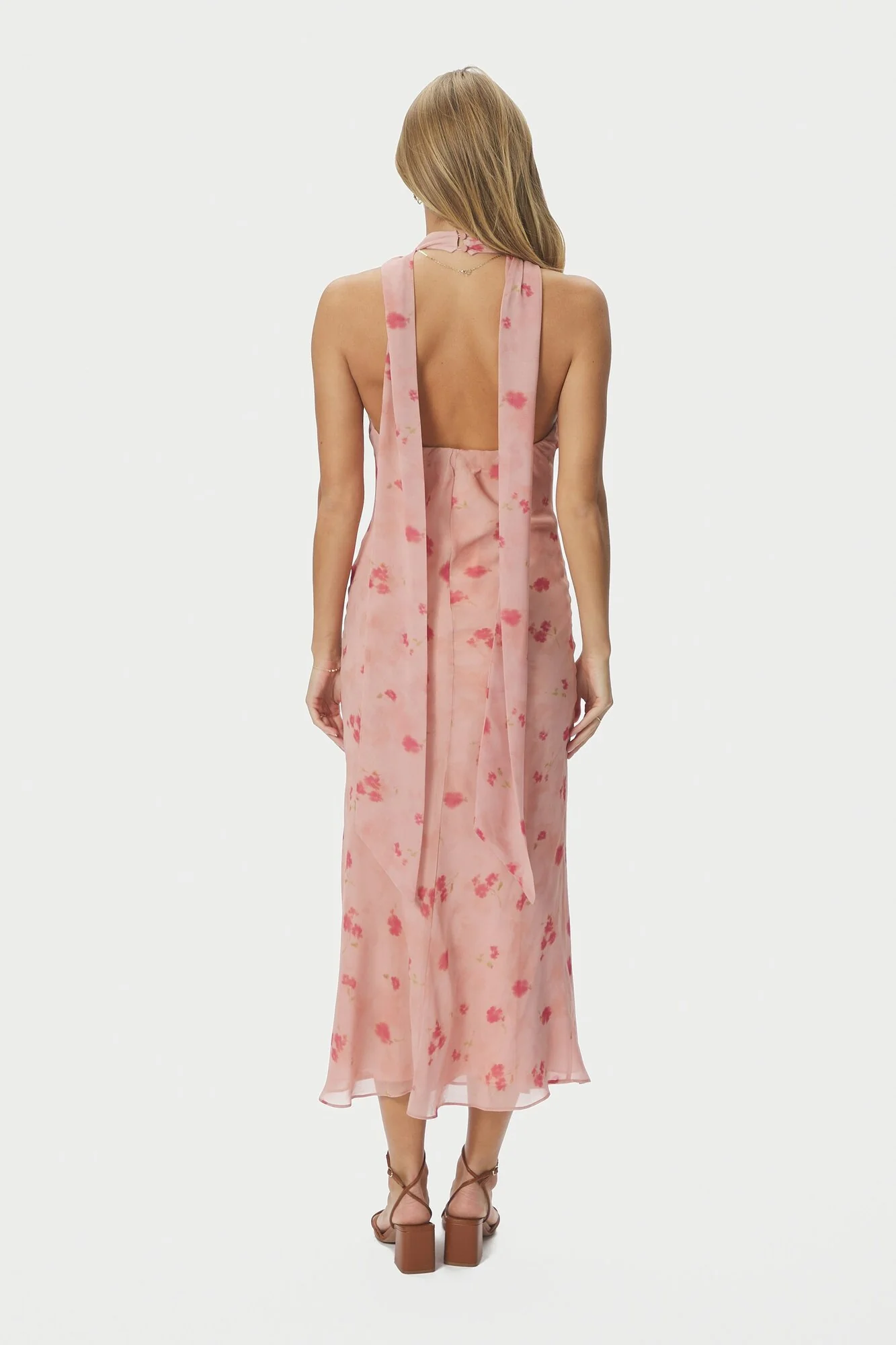 Fiona Blurred Flower Halter Neck kjole - lyserød - Image 3