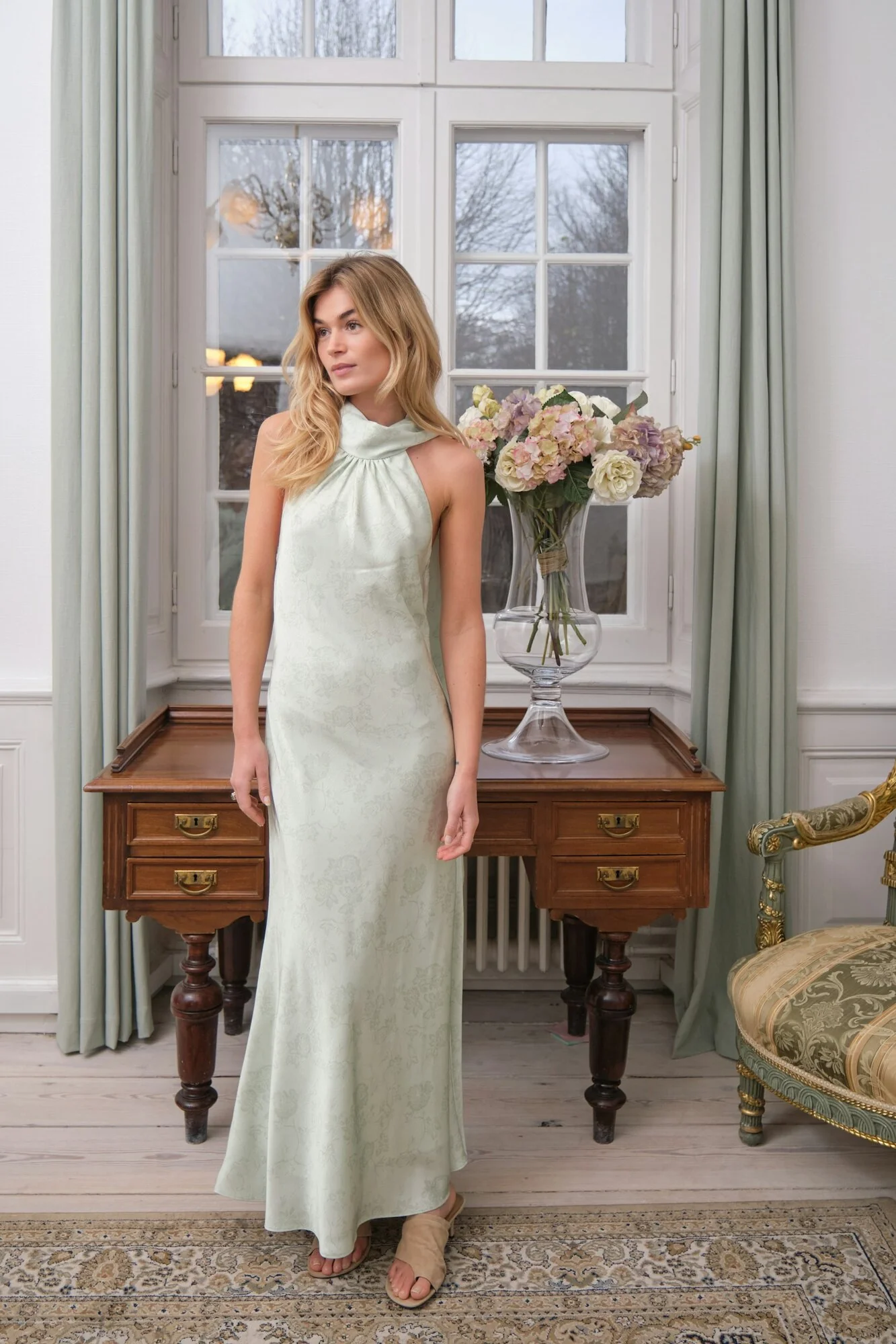 Fiona Pattern Satin kjole - lysegrøn - Image 5