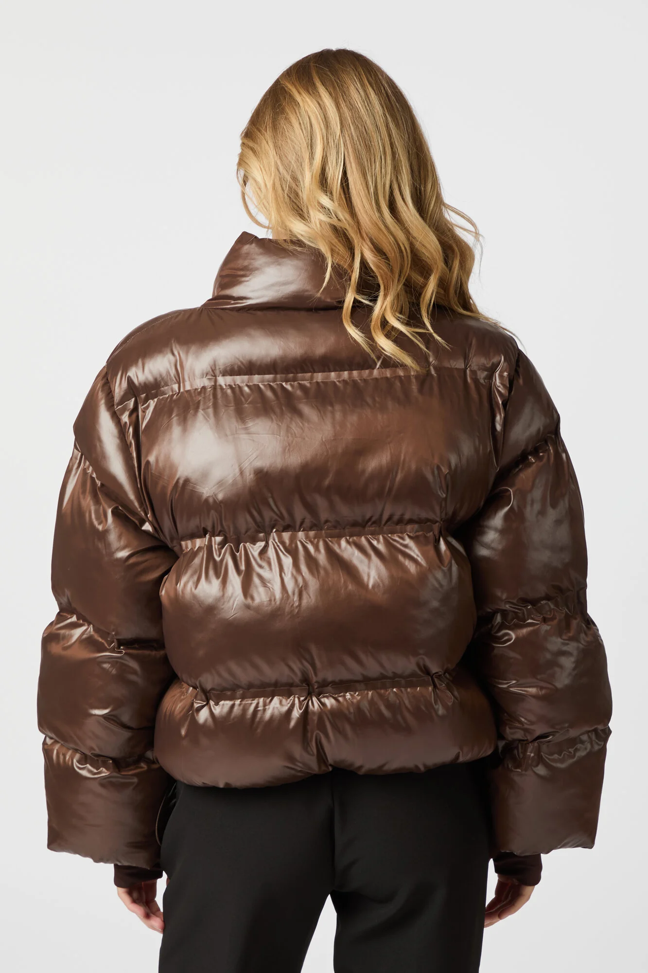 Rhea Shiny Puffer jakke - Dark Brown - Image 3