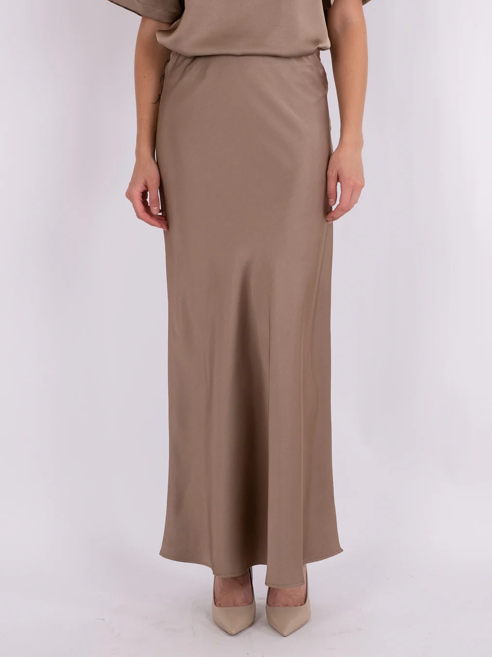 Vicky Heavy satinnederdel - Dark taupe - Image 3
