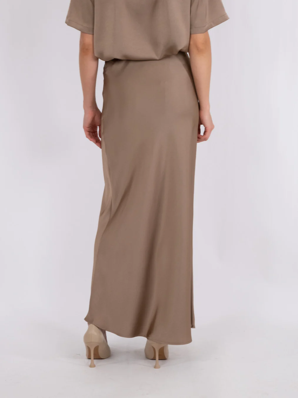 Vicky Heavy satinnederdel - Dark taupe - Image 5