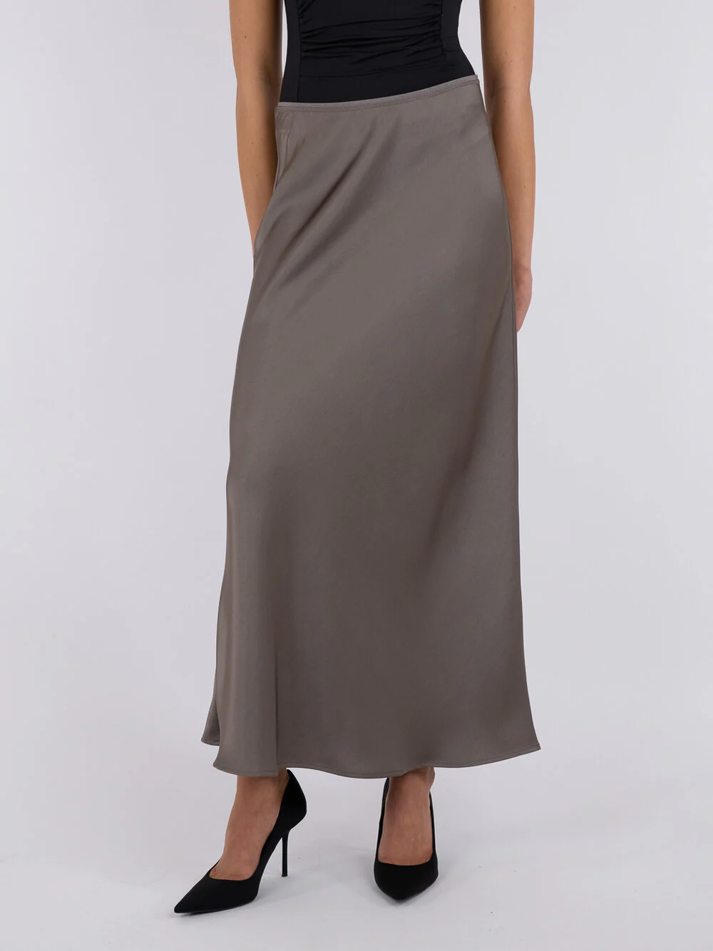 Vicky Heavy satinnederdel  - Warm Grey - Image 3