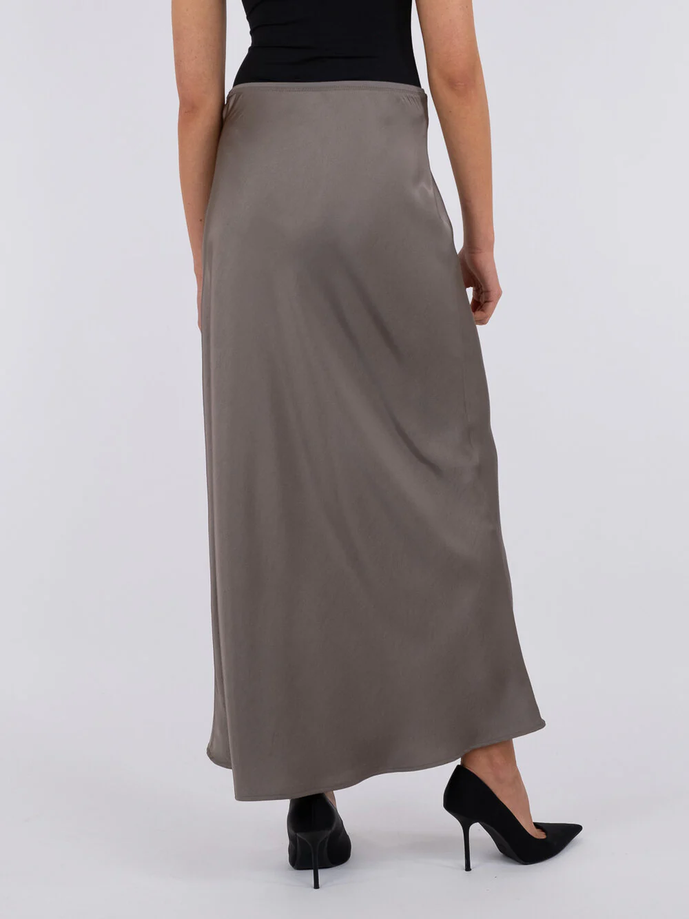 Vicky Heavy satinnederdel  - Warm Grey - Image 4
