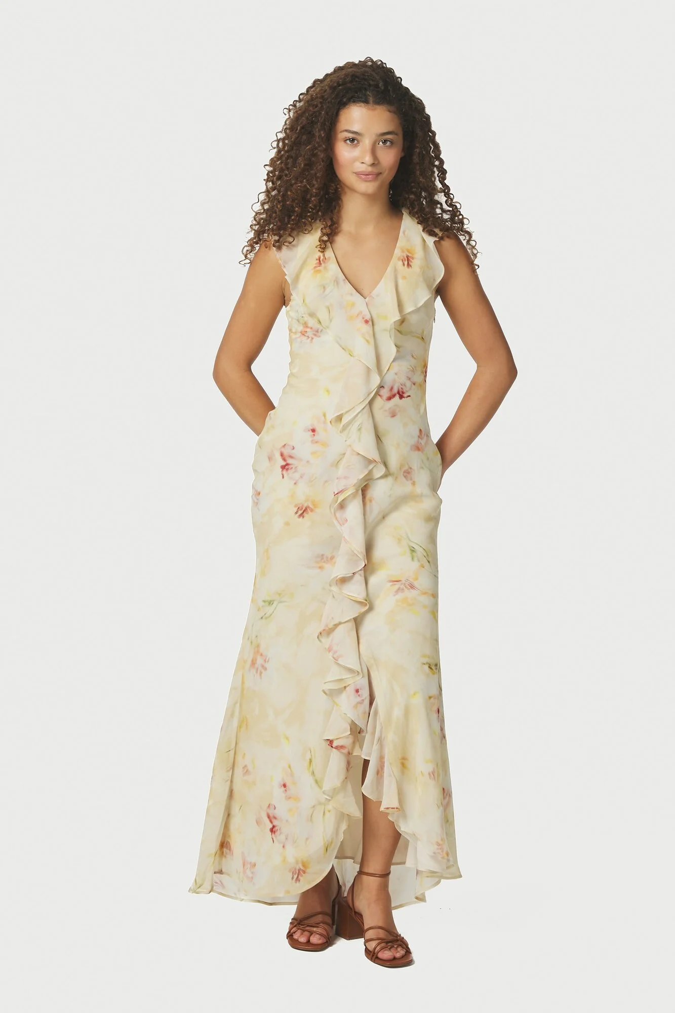 Zella Chiffon Print kjole - Dusty Yellow