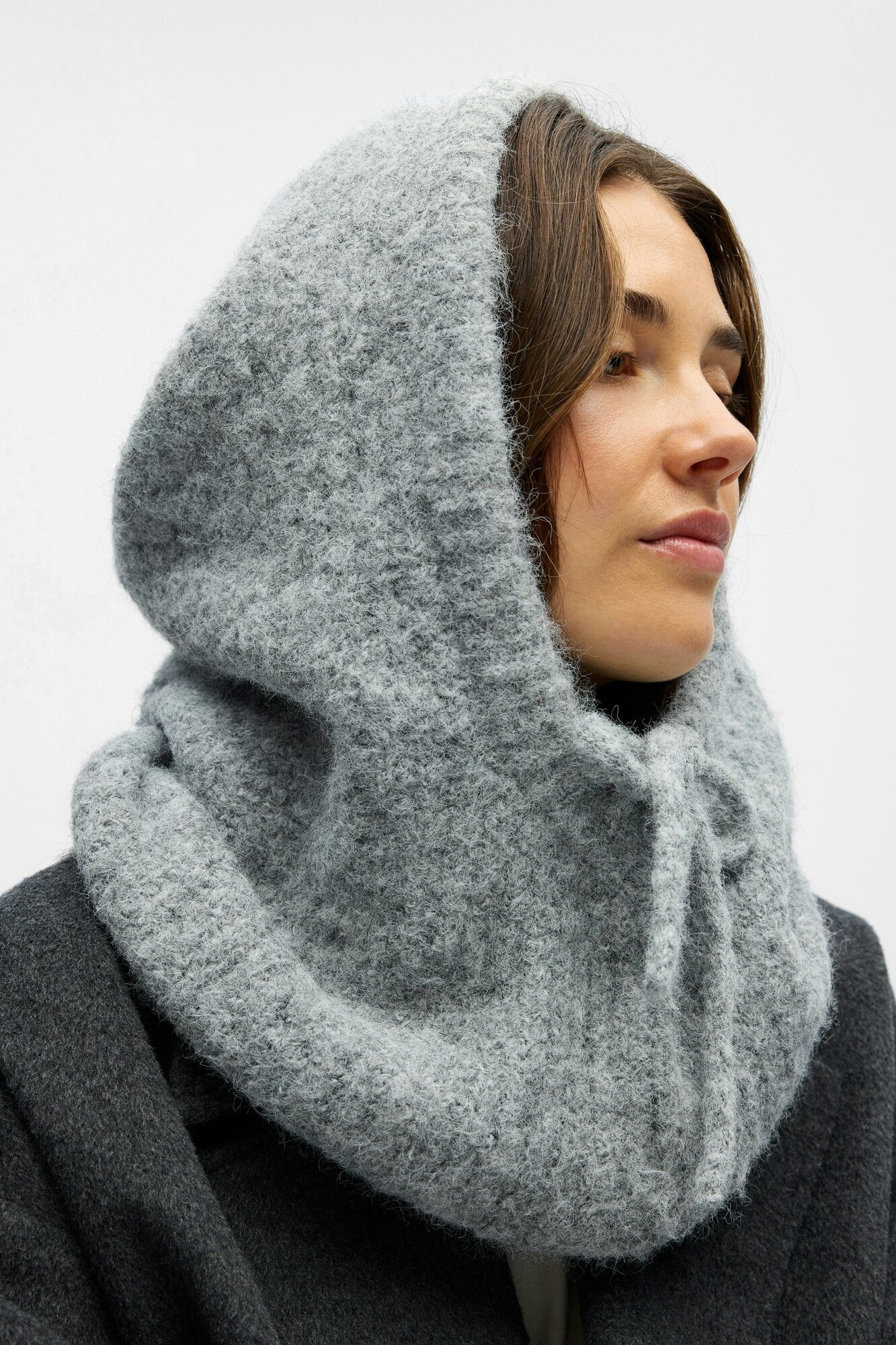 Milu Cable Knit Balaclava - Light Grey Melange - Image 3