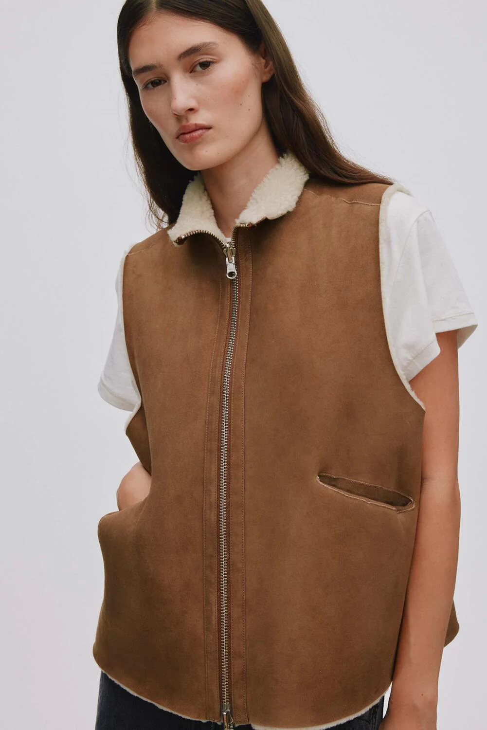 Channe Shearling vest - mørkebrun