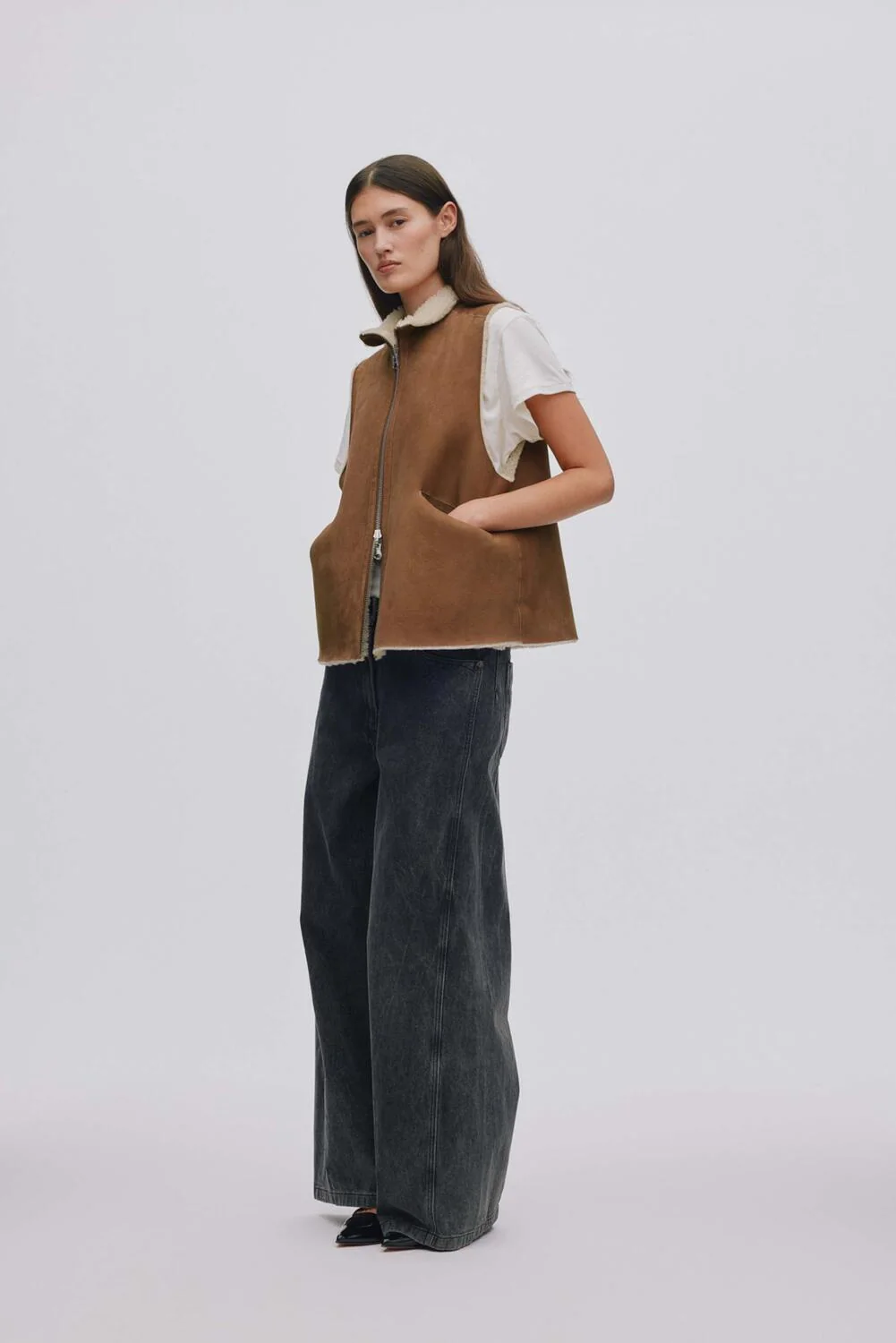 Channe Shearling vest - mørkebrun - Image 4