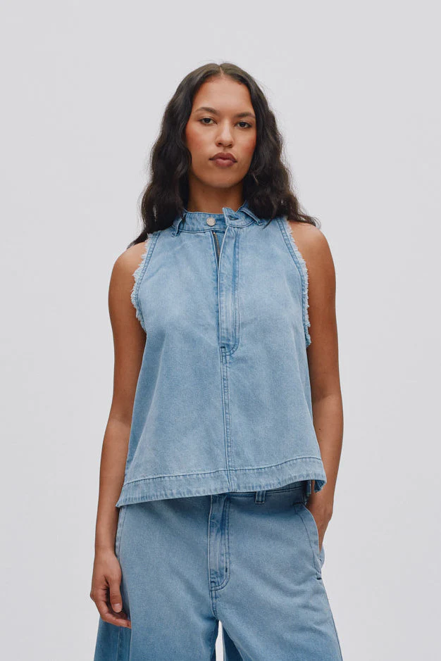 Faya Halter top - Light Washed Denim