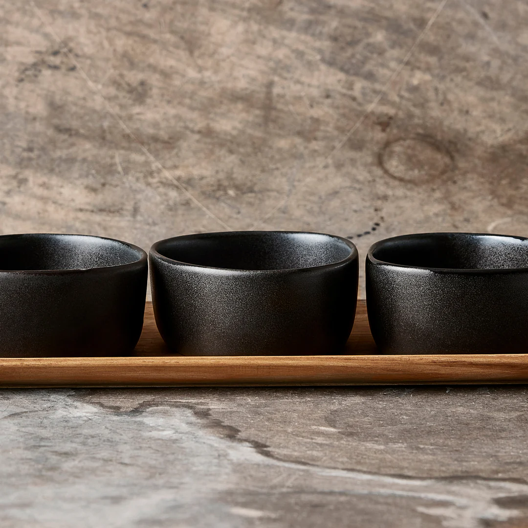Organic skåle m/teakbakke, Titanium Black - 3 stk. - Image 2