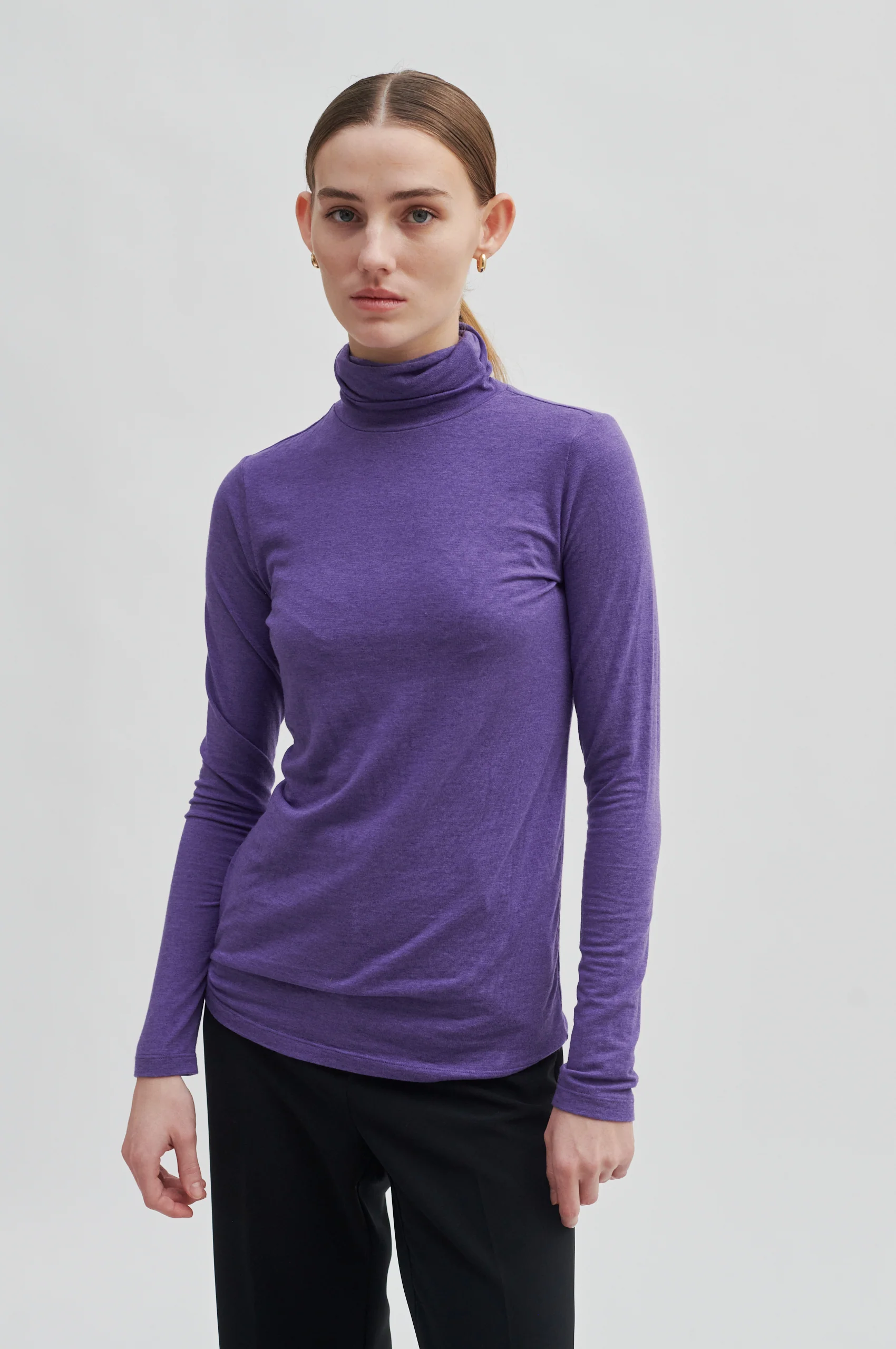 Matima T-Neck langærmet t-shirt - Grey Melange - Image 3