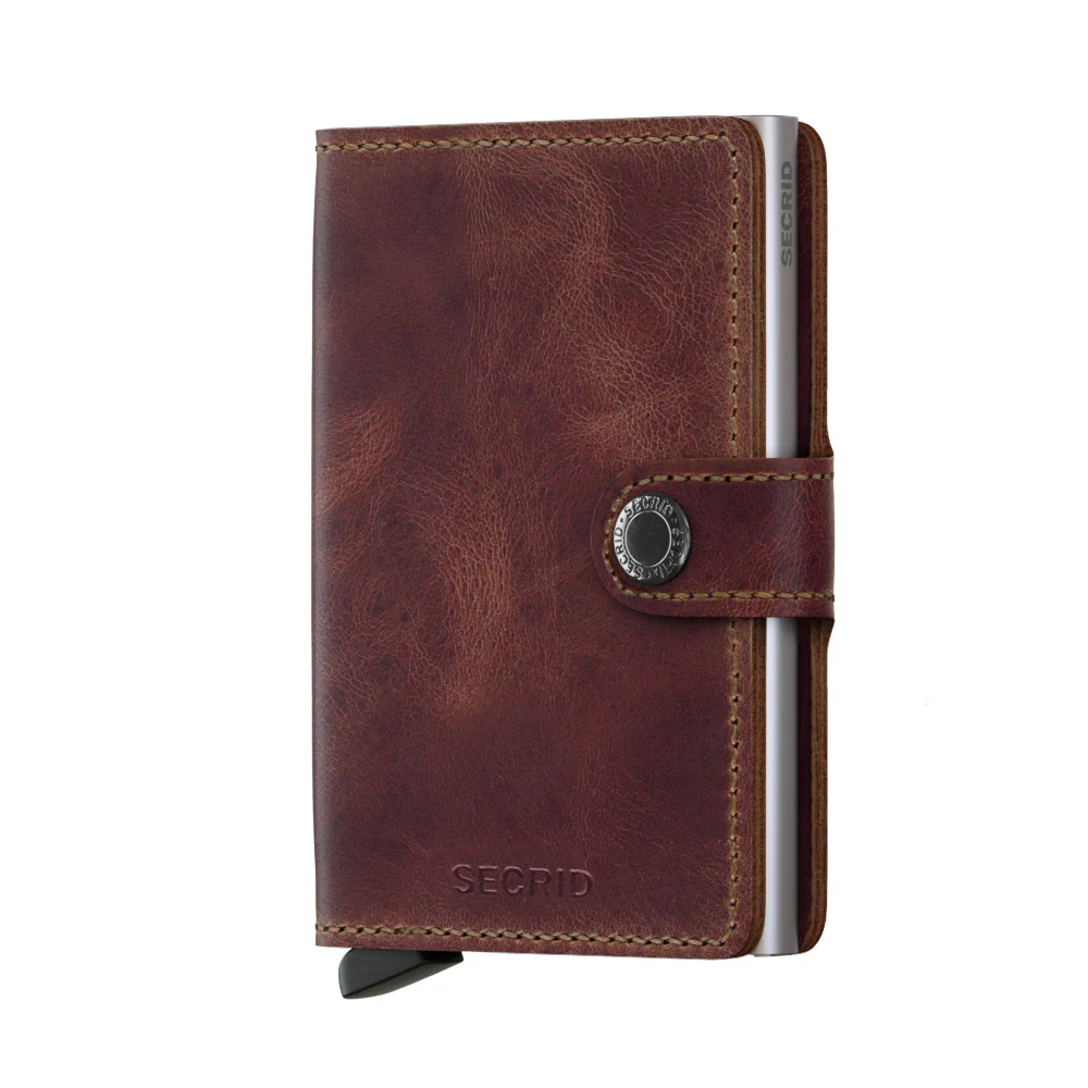 Minipung vintage med kortholder, 4-6 kort - brun
