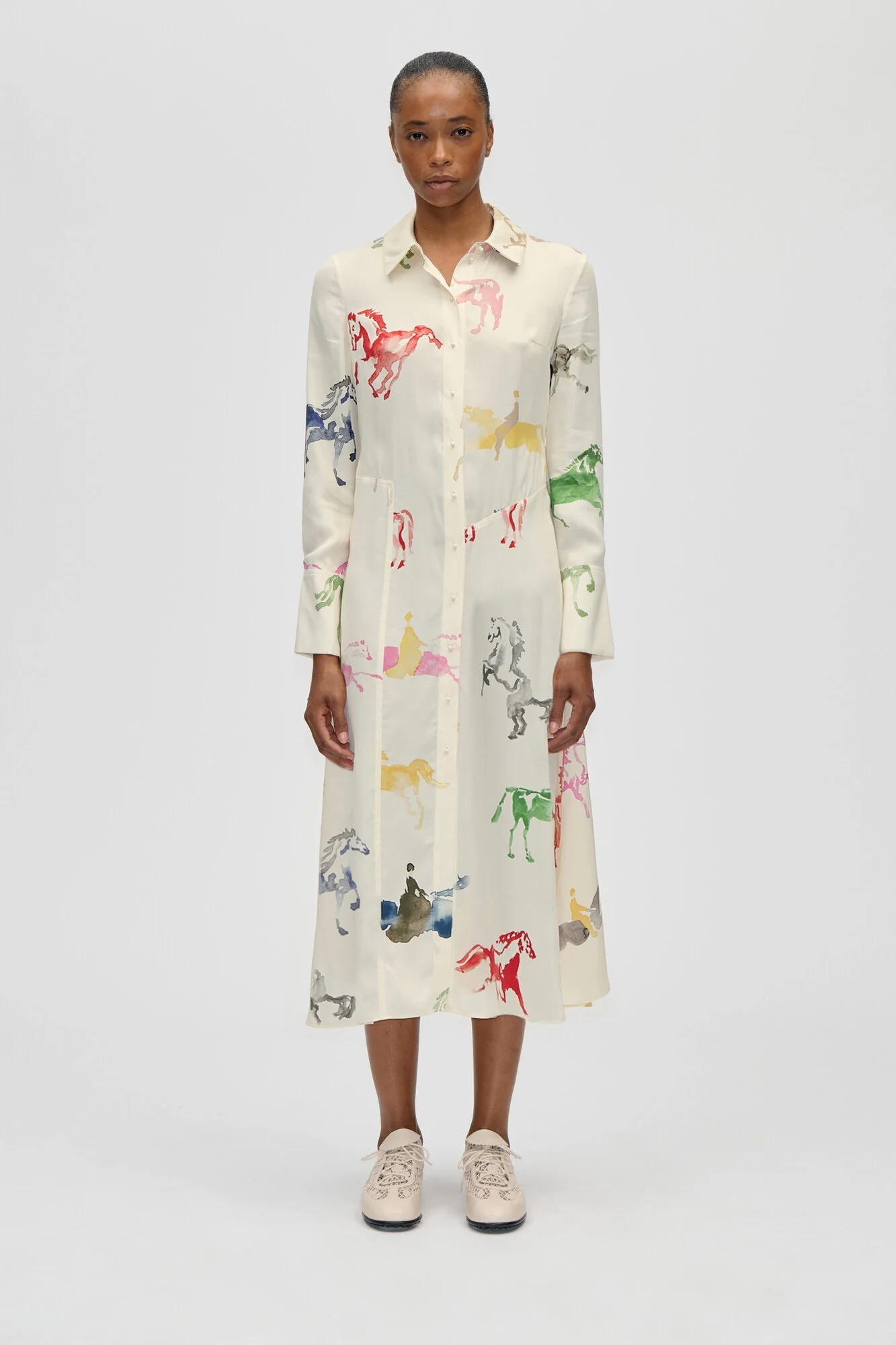 2263 Front Placket midi skjortekjole - Horses