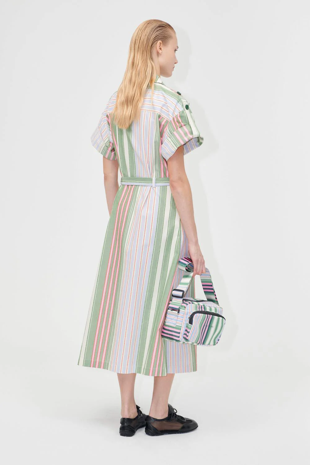 Workwear midi kjole - Forest Stripe - Image 3