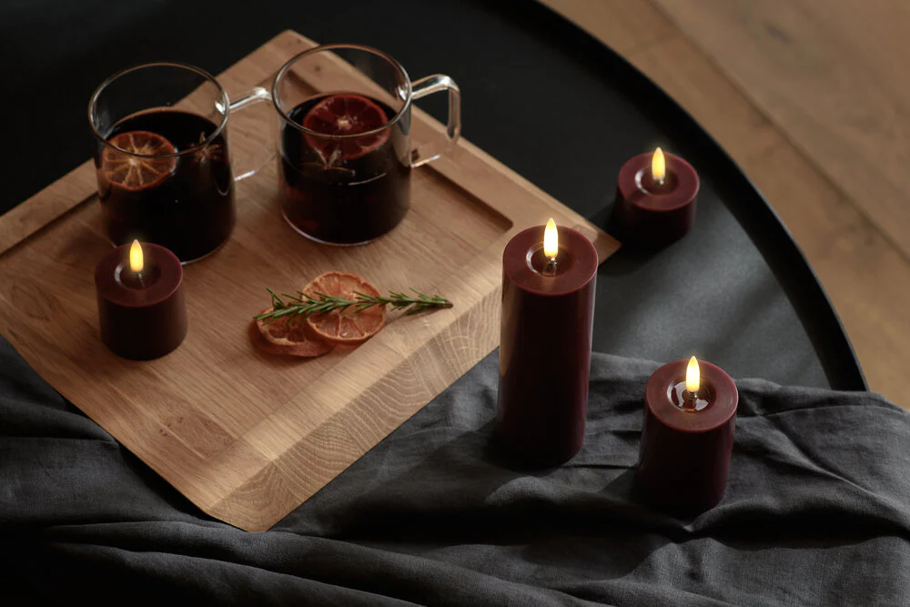 LED melted pillar bloklys, Wine red - H7,5 cm - Image 2