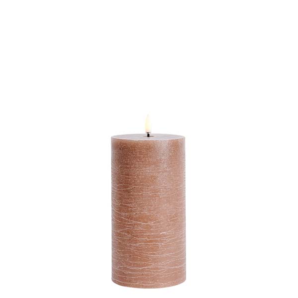 LED Rustic Pillar lys, Caramel - H15 cm.