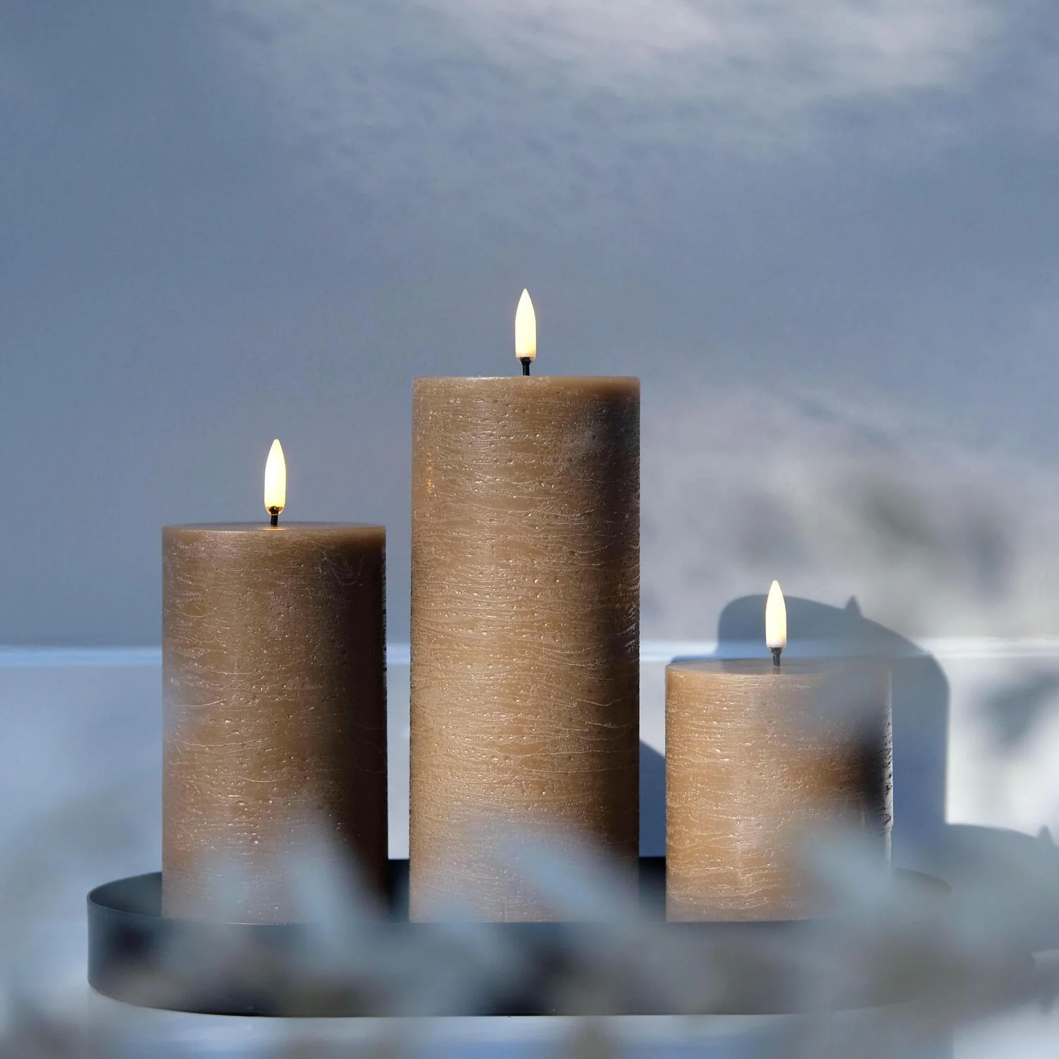 LED Rustic Pillar lys, Caramel - H15 cm. - Image 2