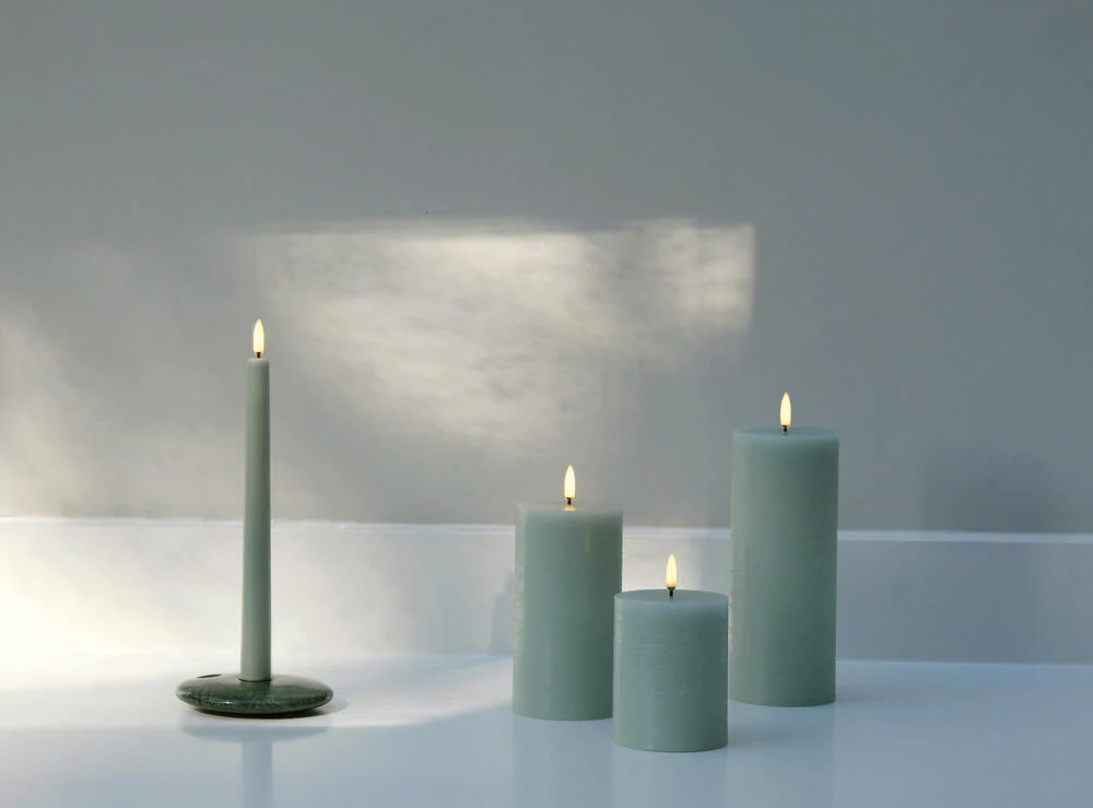 LED Rustic Pillar lys, Dusty Green - H20 cm. - Image 2