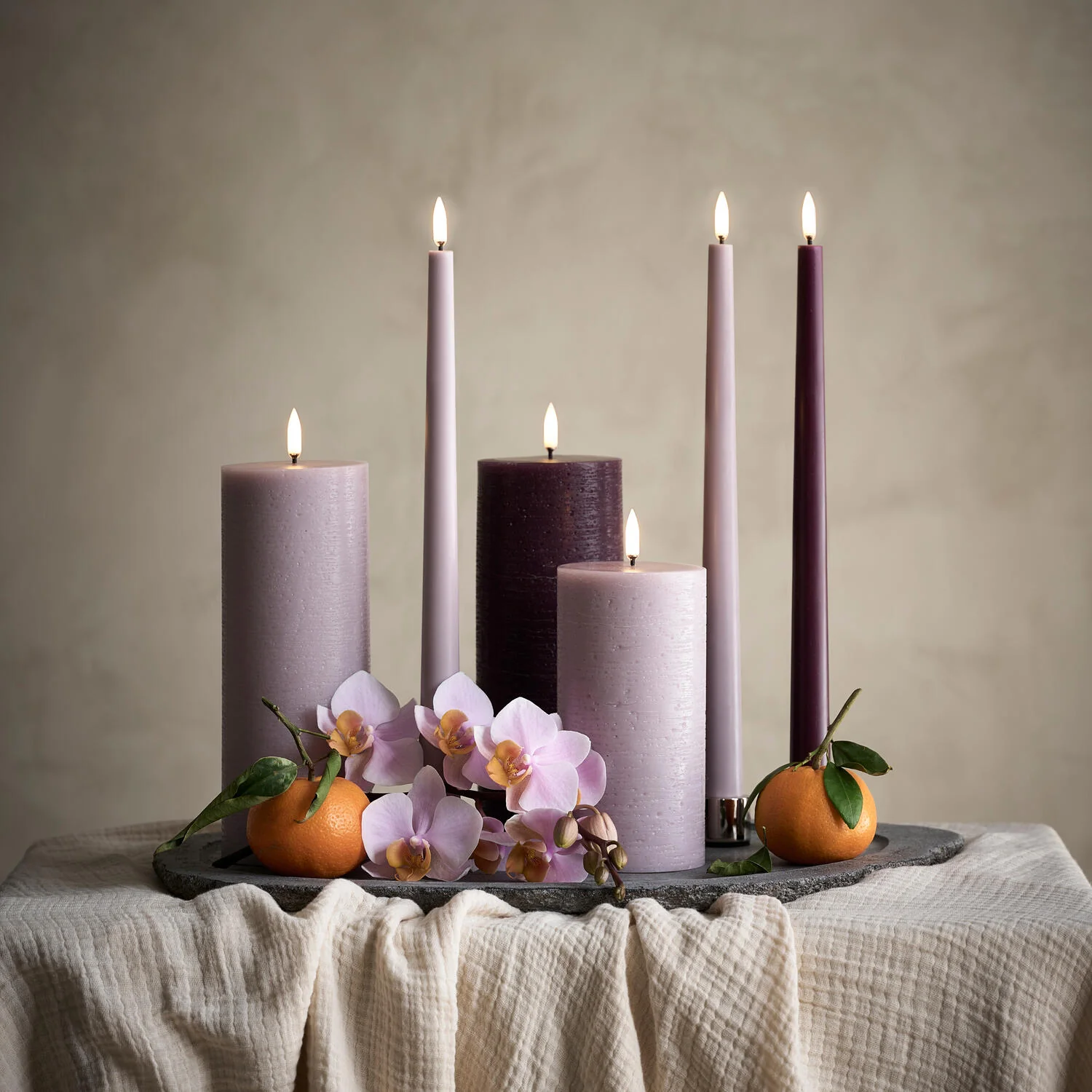 LED Rustic Pillar lys, Light Lavender - H15 cm. - Image 2