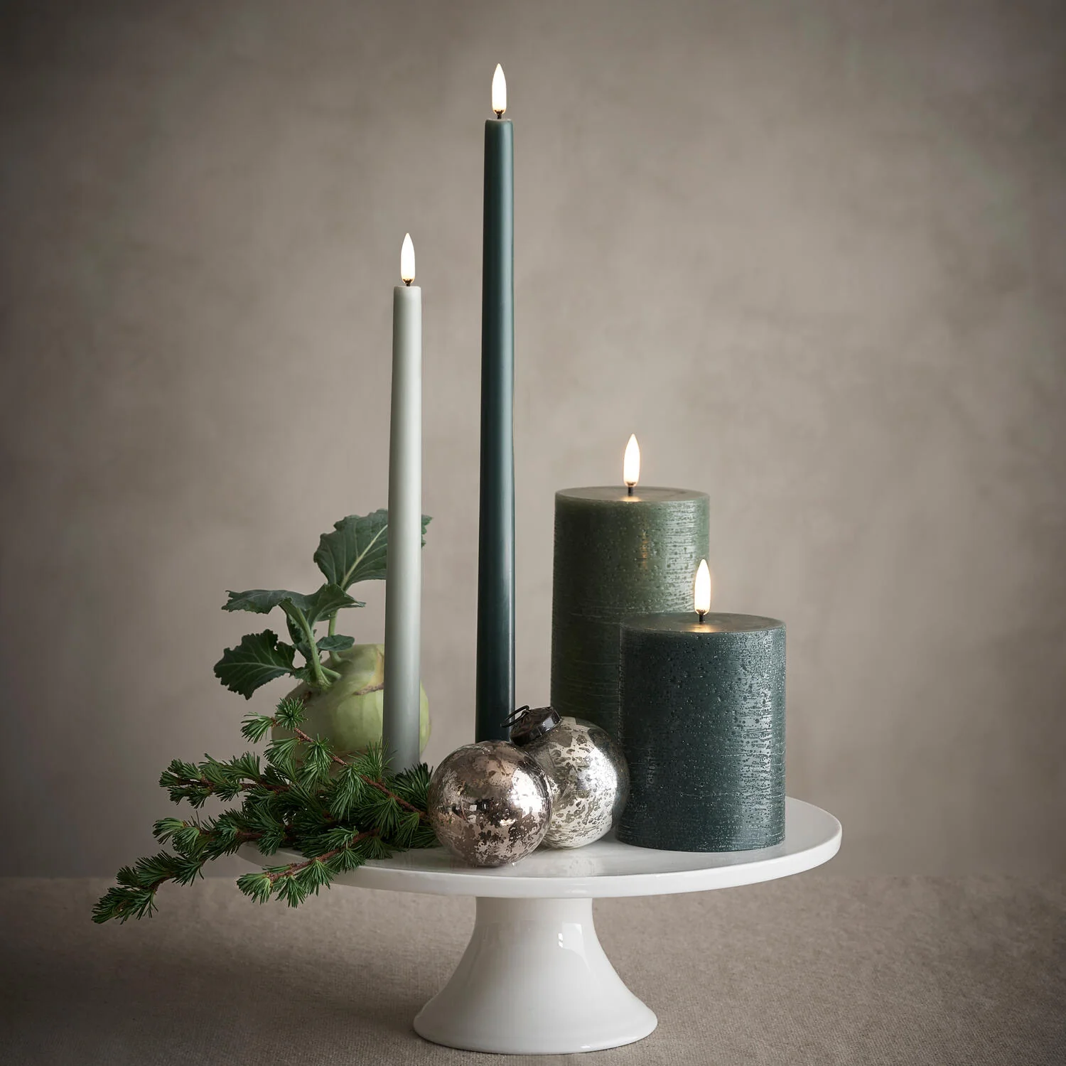LED Rustic Pillar lys, Olive Green - H10 cm. - Image 2