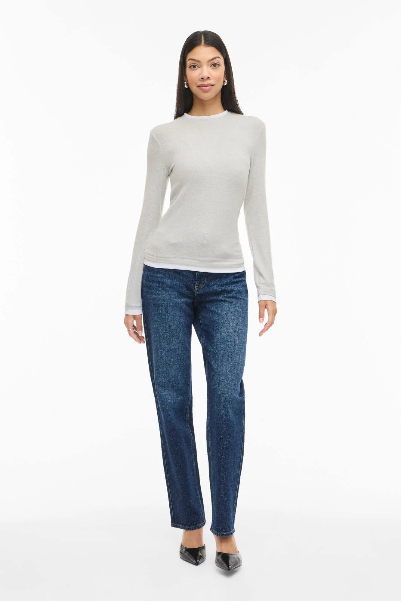 Viadi langærmet t-shirt - Light Grey Melange - Image 5